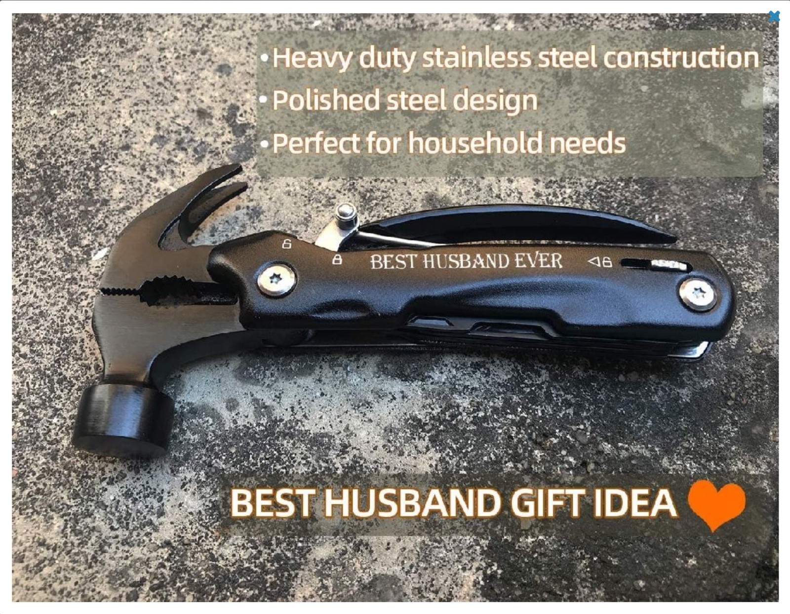 14-in-1 Multi Tool Hammer Pliers S/Steel Survival Pocket Tool Gift for Dad/Husba