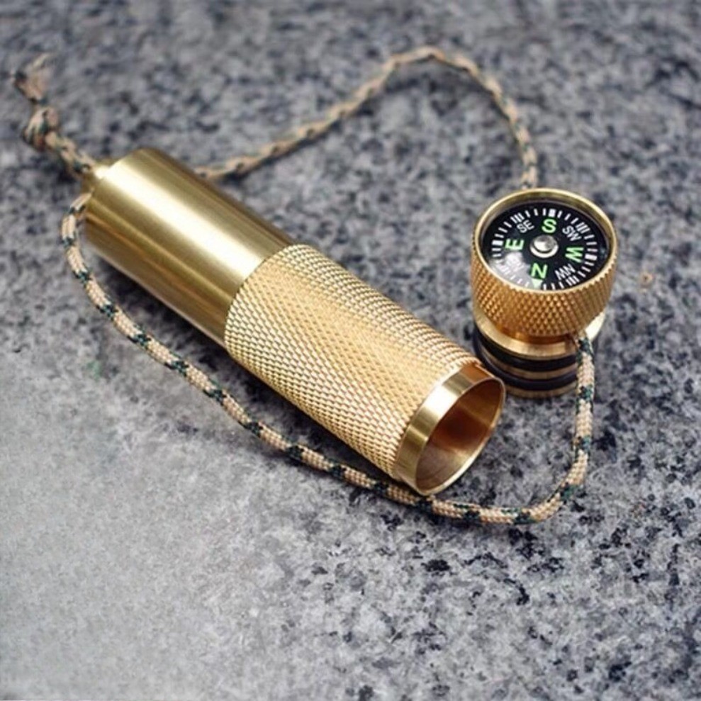 Multifunction Outdoor Copper Waterproof Compass EDC Storage Box Pill Bottle
