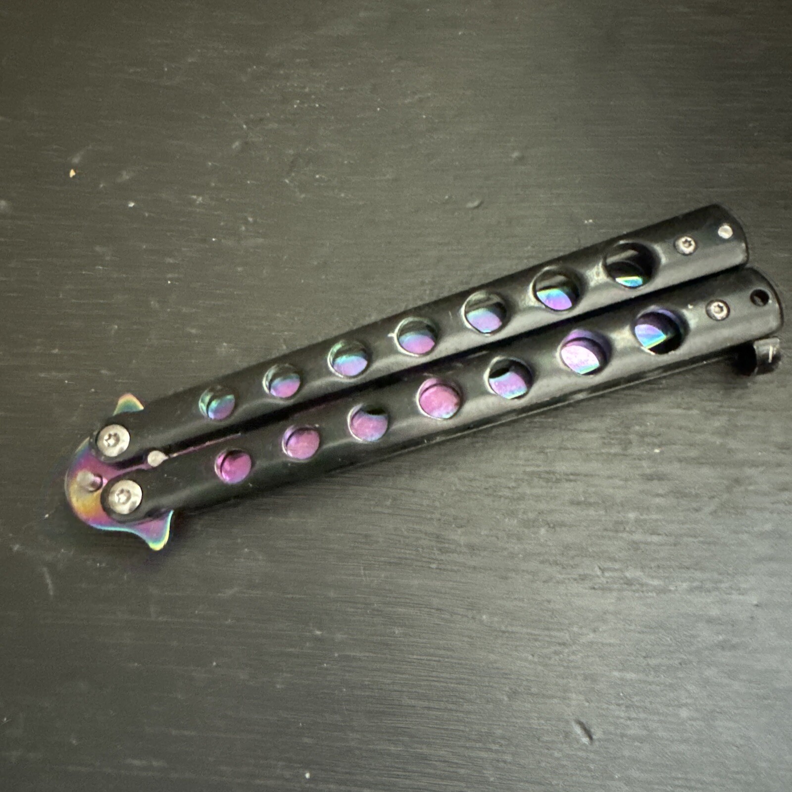 Trainer Knife Black Handle Rainbow Blade Training for Martial Arts