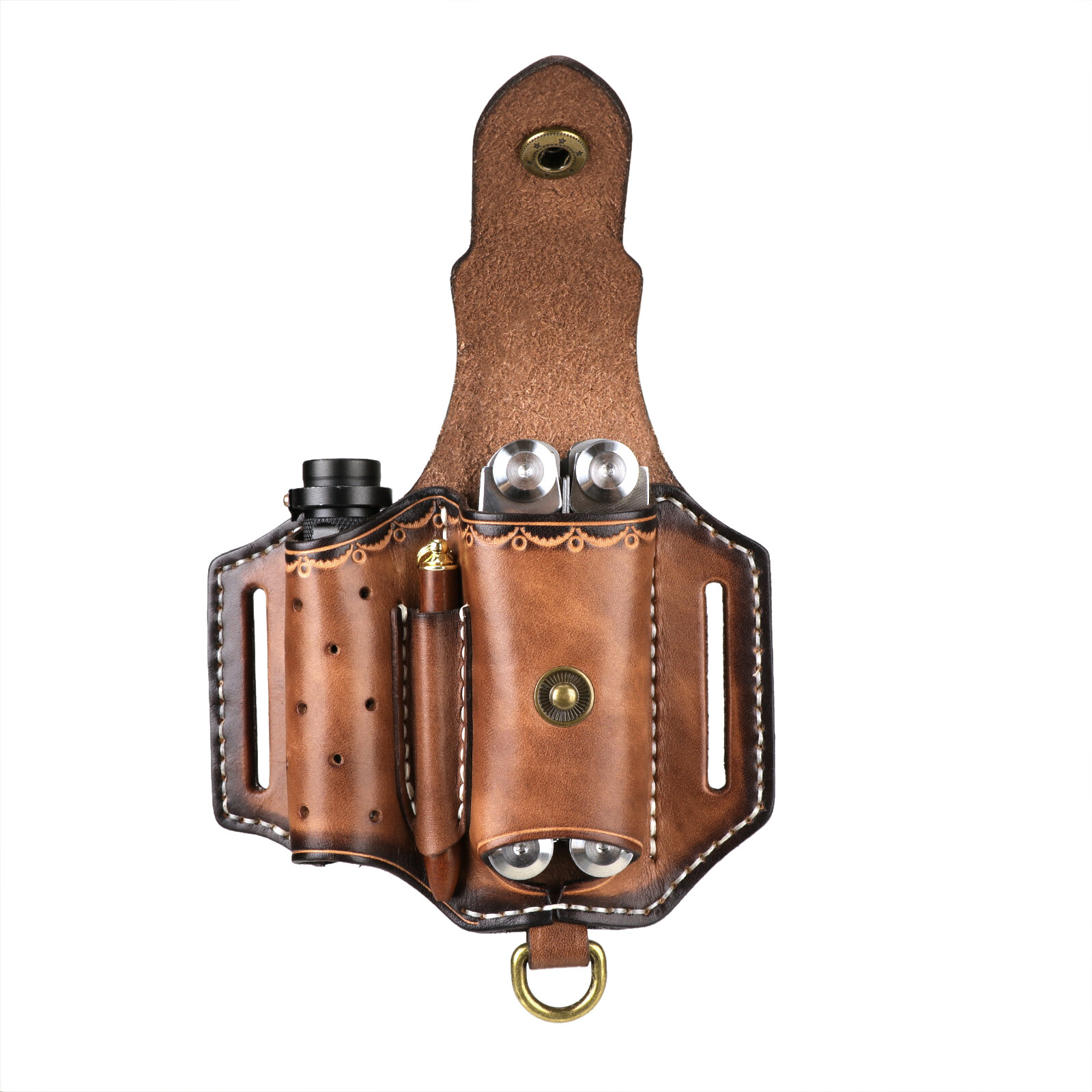 Tourbon Leather 4 in 1 Knife Sheath EDC Pliers Belt Holder Pouch Tools Holster