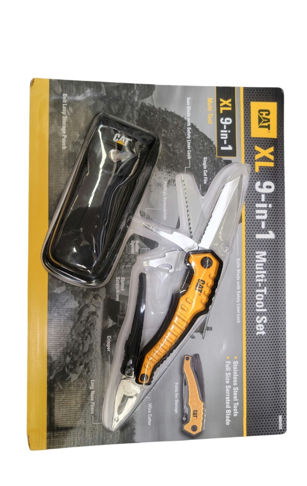 CAT XL 9-in-1 Multi-Tool Set, Stainless Steel. with Belt Loop Storage Pouch 7″