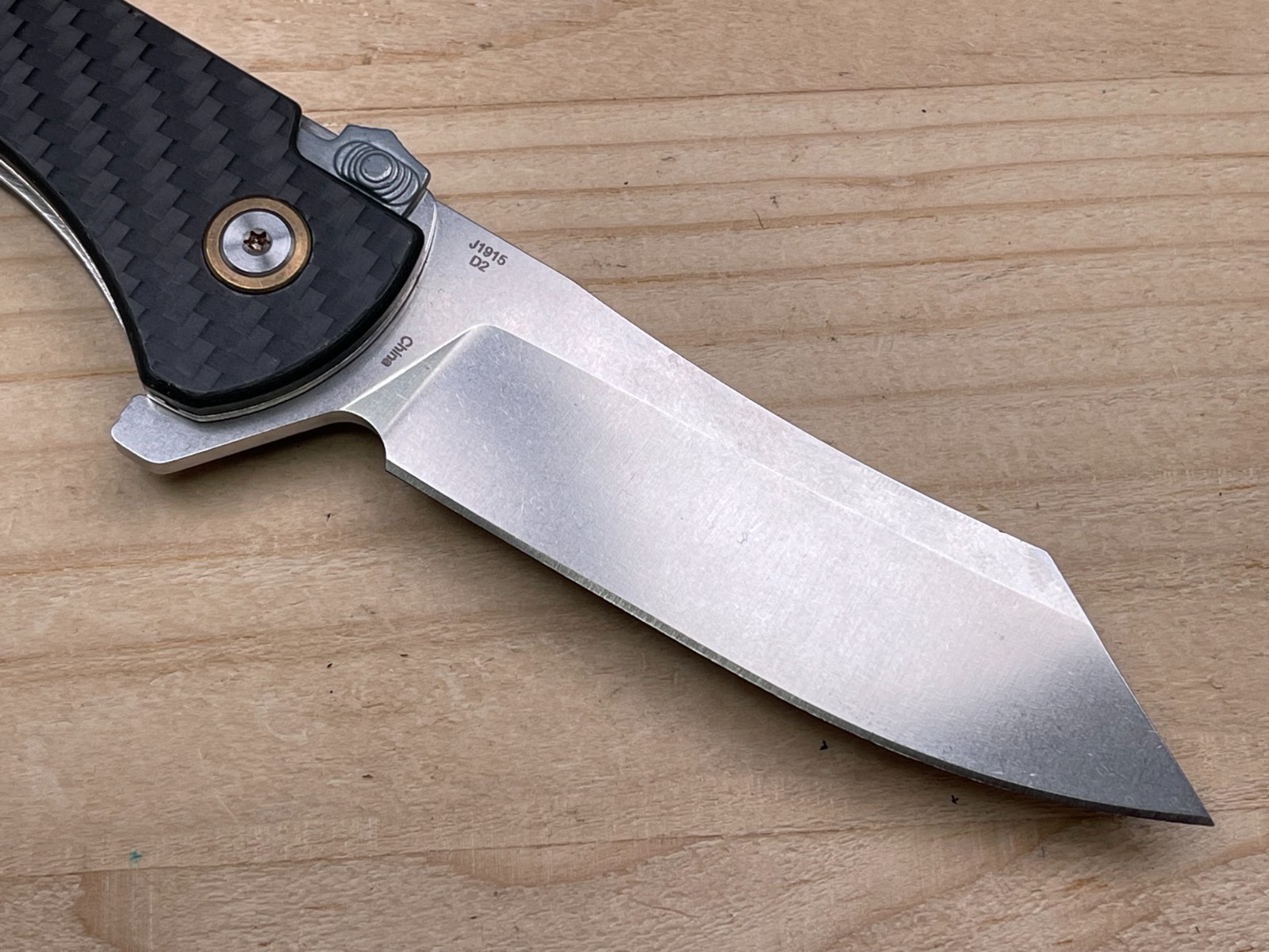 CJRB Cleaver J1915 D2 3.5” Steel Blade Folding Pocket Knife Carbon Fiber Handle
