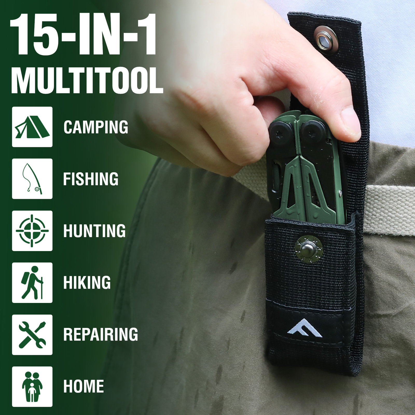 15-in-1 Multi Tool Pocket Knife with Sheath Stainless Steel EDC Multitool Pliers