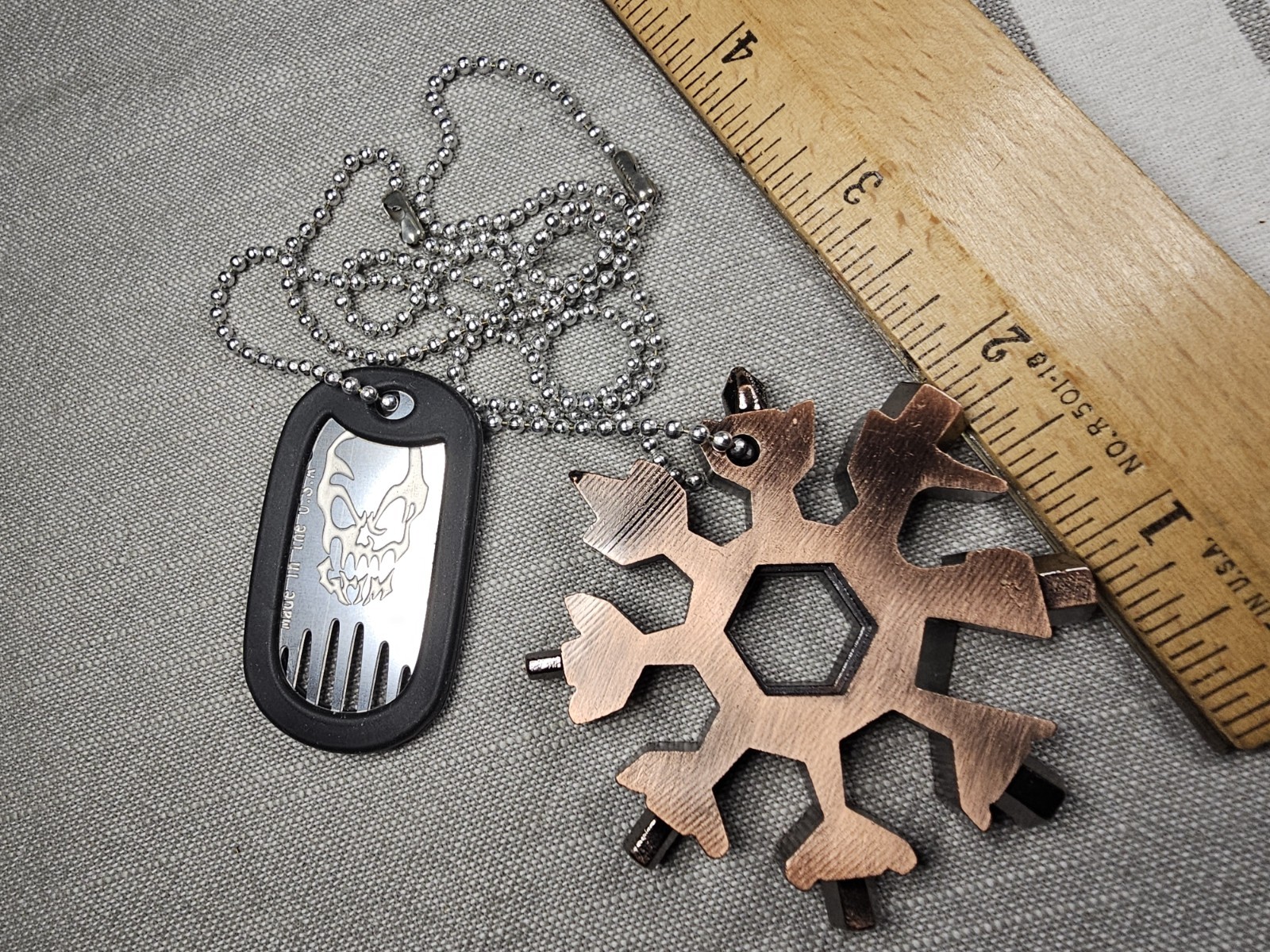 Vintage Necklace Tools Snowflake & Dog Tag Fork Edc Survival Tools Gift D10