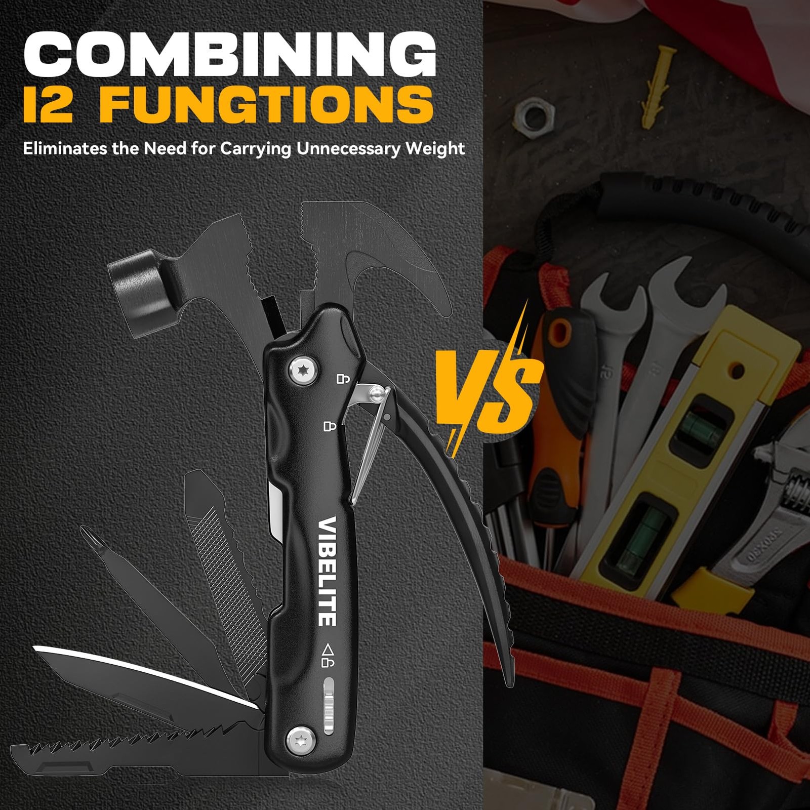 Gifts for Men, 12 in 1 Multitool Hammer for Camping, Hunting, Hiking, Birthda…