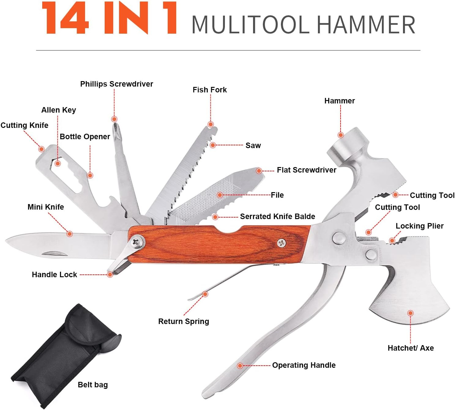 Multitool Hammer Camping Gear Accessories Survival Kits 14 in 1 Multifunction To