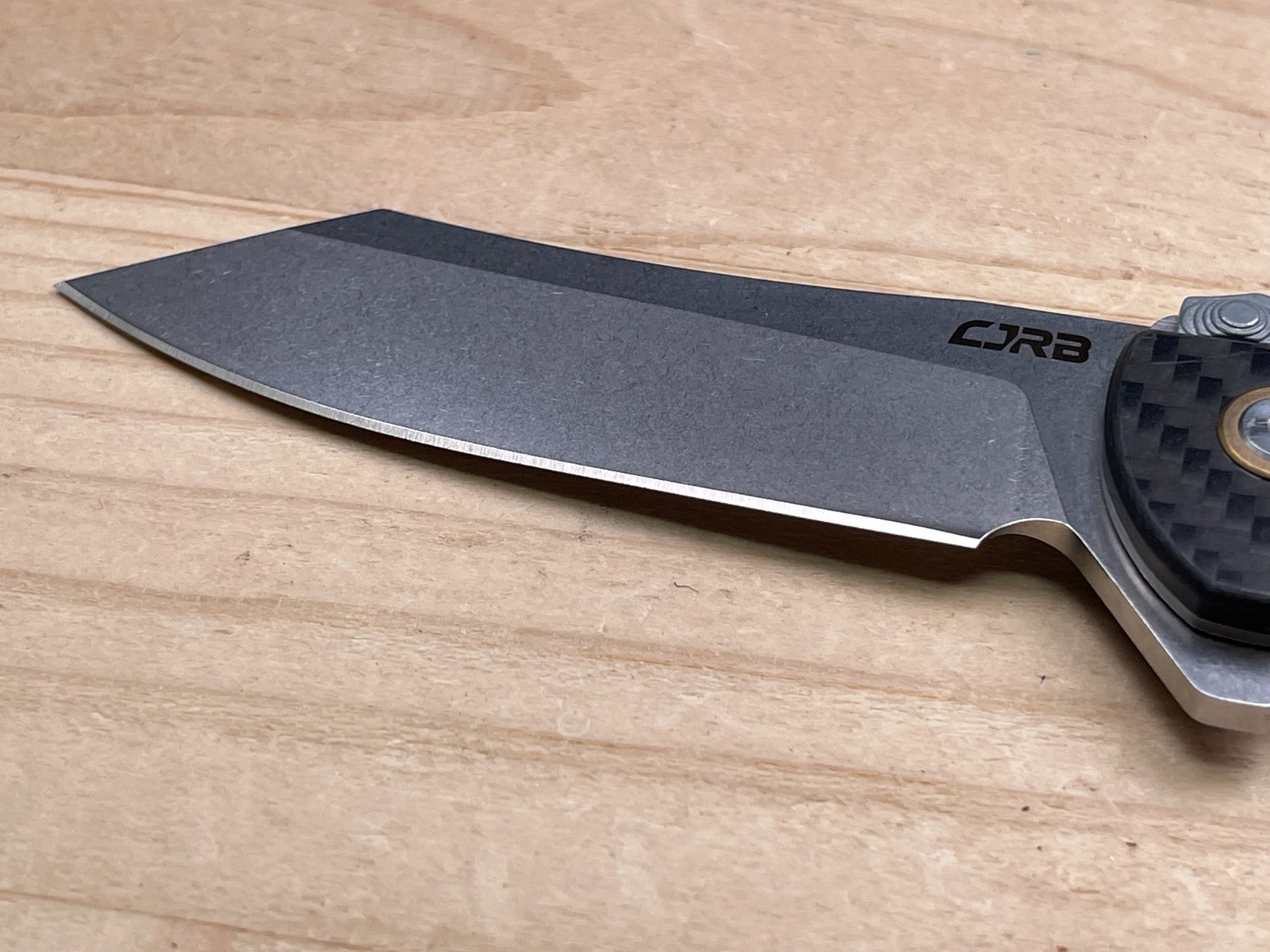 CJRB Cleaver J1915 D2 3.5” Steel Blade Folding Pocket Knife Carbon Fiber Handle