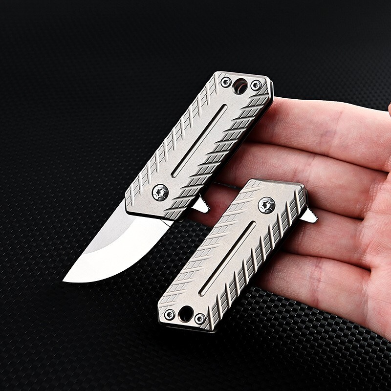 Mini Titanium Folding Knife D2 Blade Outdoor Survival Pocket Keychain EDC Tool