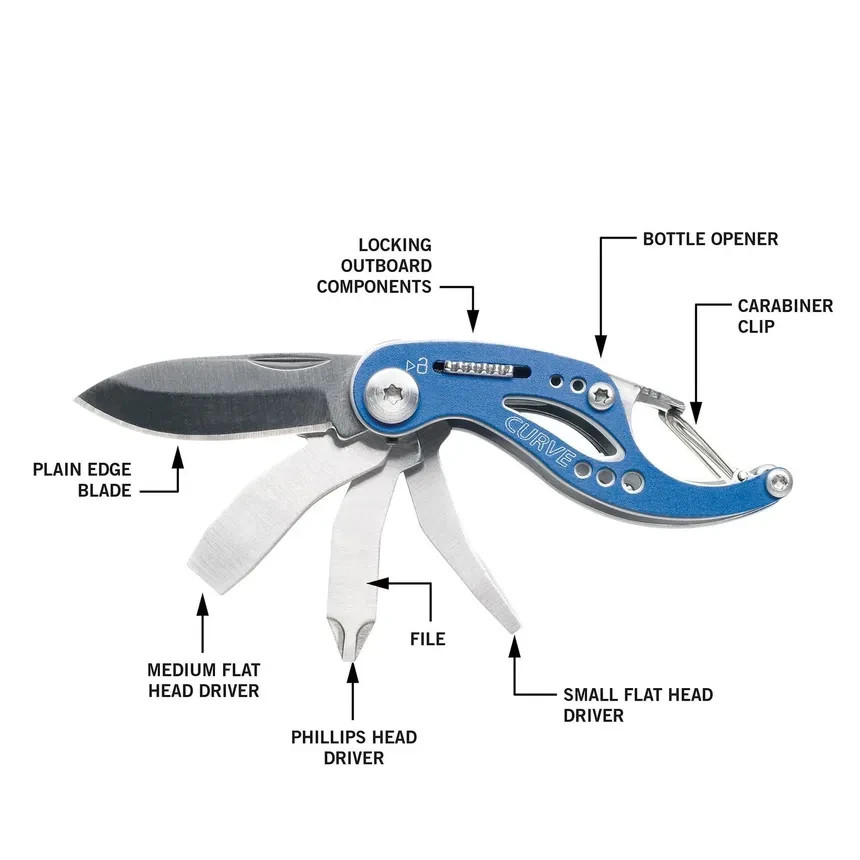 NEW Gerber Knives 3.5in Gear Curve Stainless Steel 6 Multi Tool Plain Edge Blue