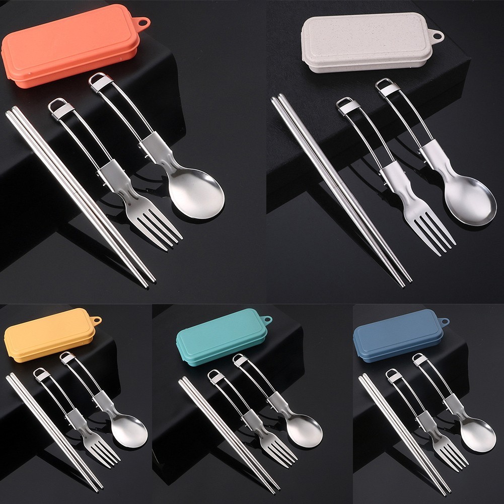 Travel Camping Cutlery Set Portable Stainless Steel Spoon Fork Chopsticks