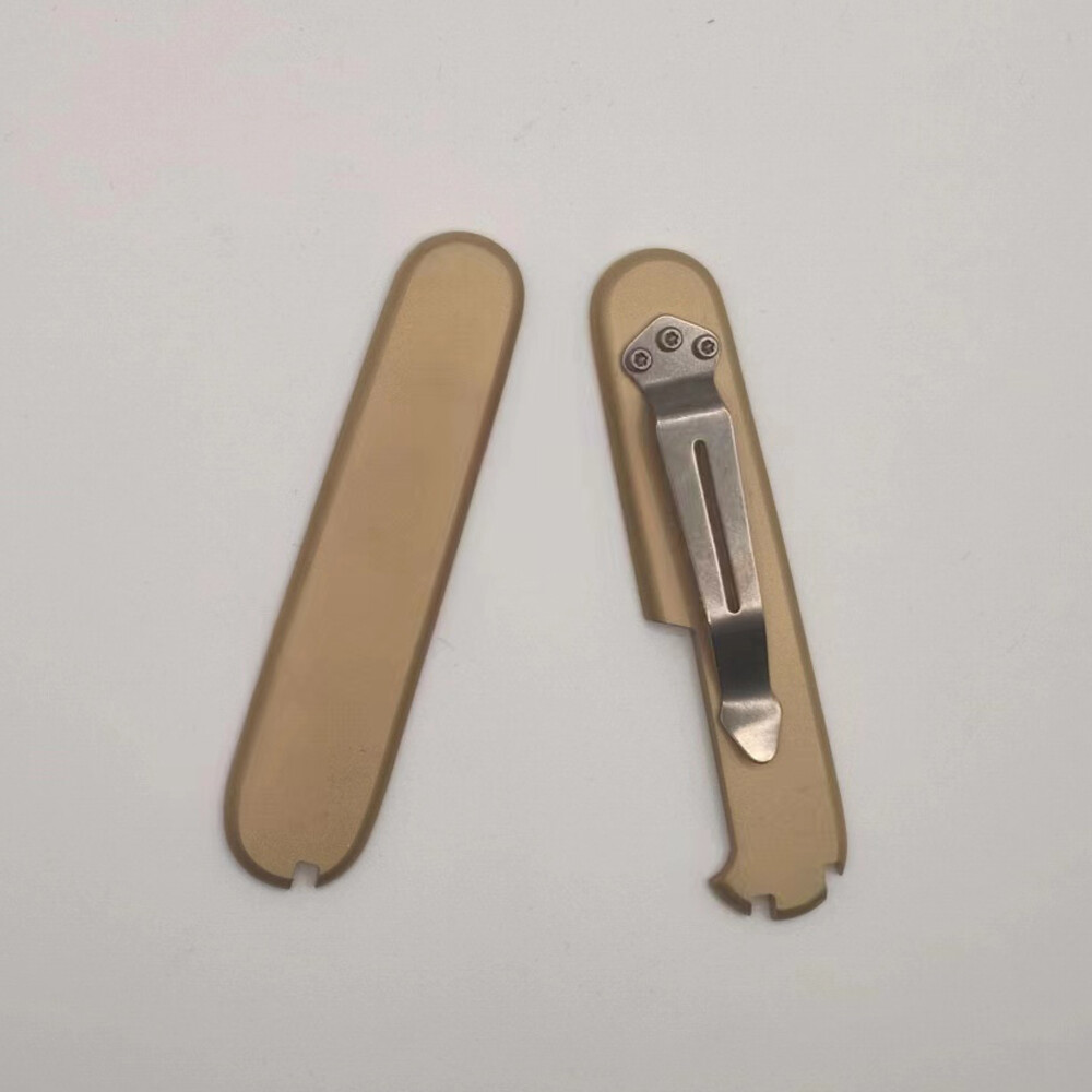 New 1 Pair Brass Handle Scales +Back Clip for 91mm Victorinox Swiss Army Knives
