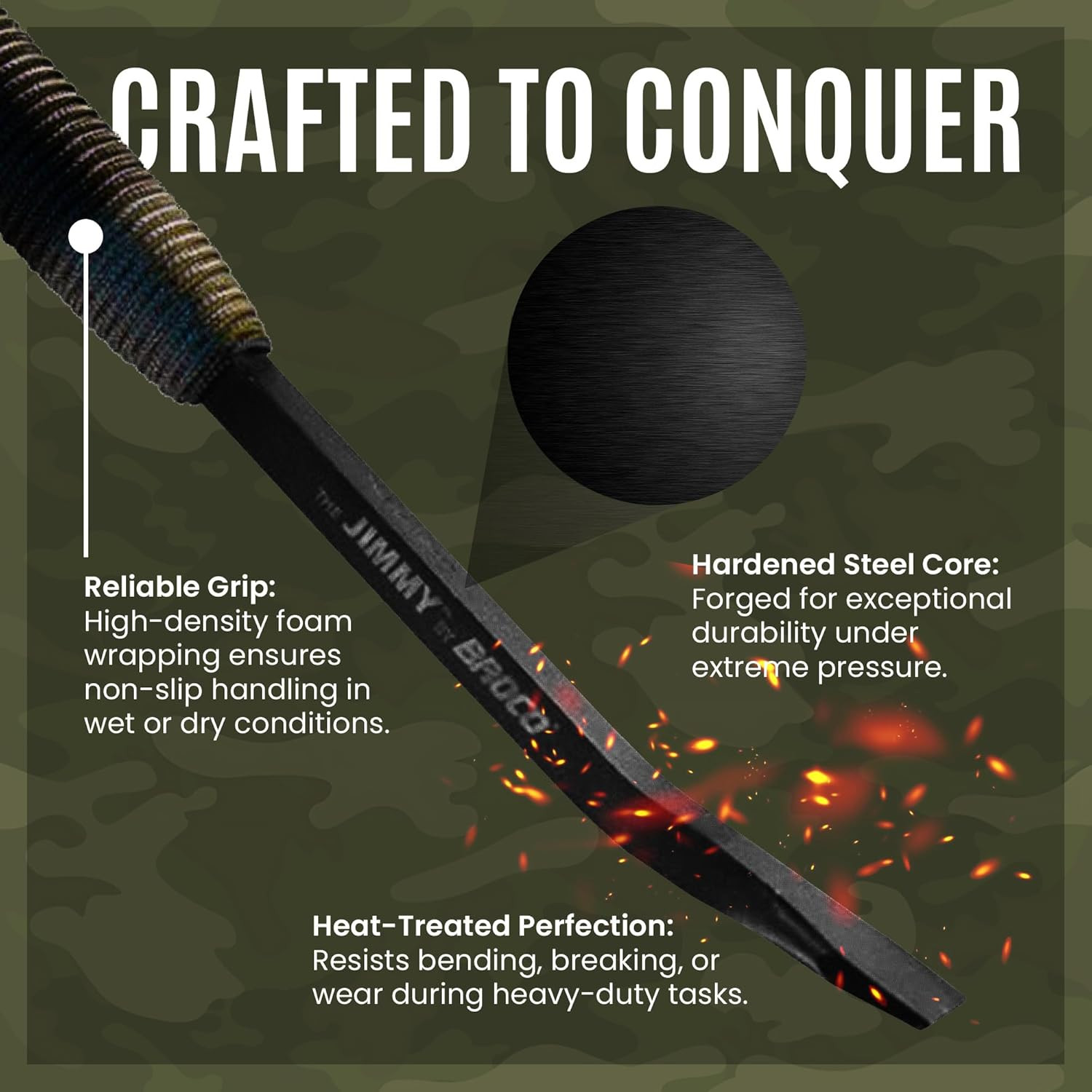 Jimmy Tactical Pry Bar, EDC, Rescue & Breaching Tool, Durable Steel, Comfort Gri