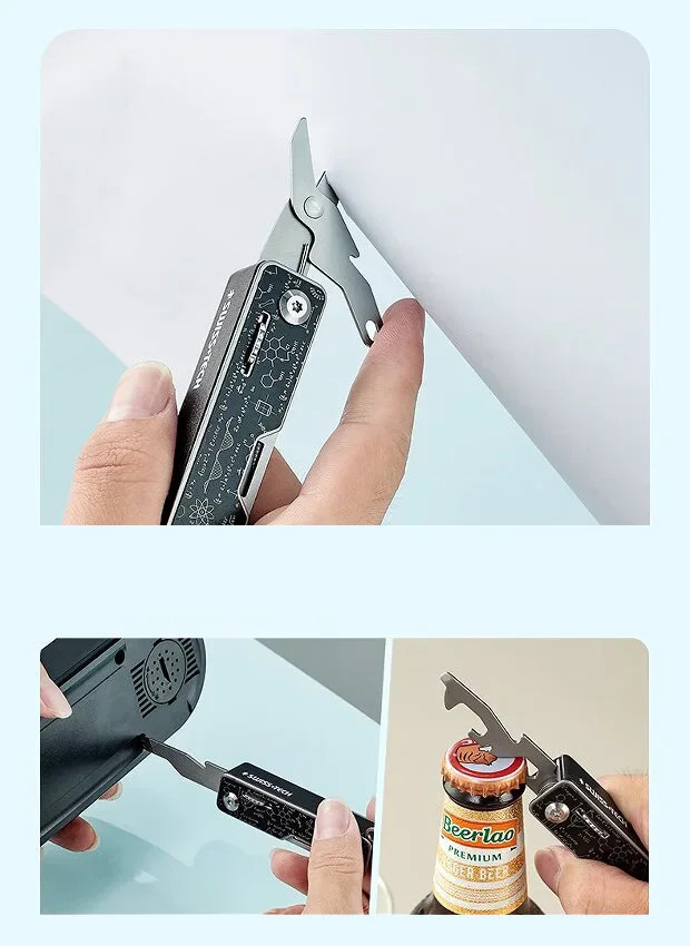 Mini Portbale Swiss Tech 9 In 1 Multitool Knife Folding Scissors Screwdriver