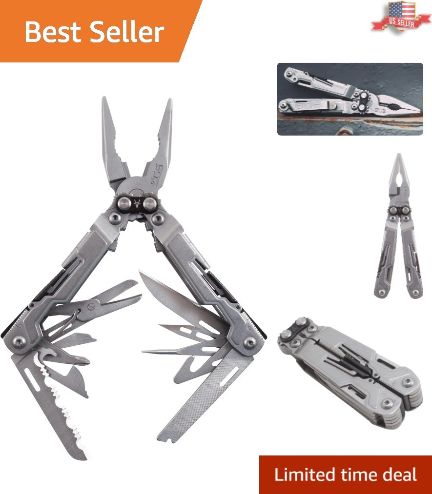 PowerPint Compact Stainless Steel Multi-Tool with 18 Essential Tools, Stone Wash