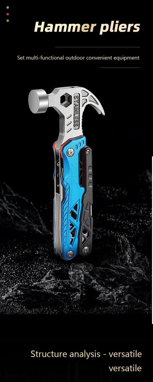 Outdoor Multifunction Hammer Pliers Knife Camping Emergency Survival Tool