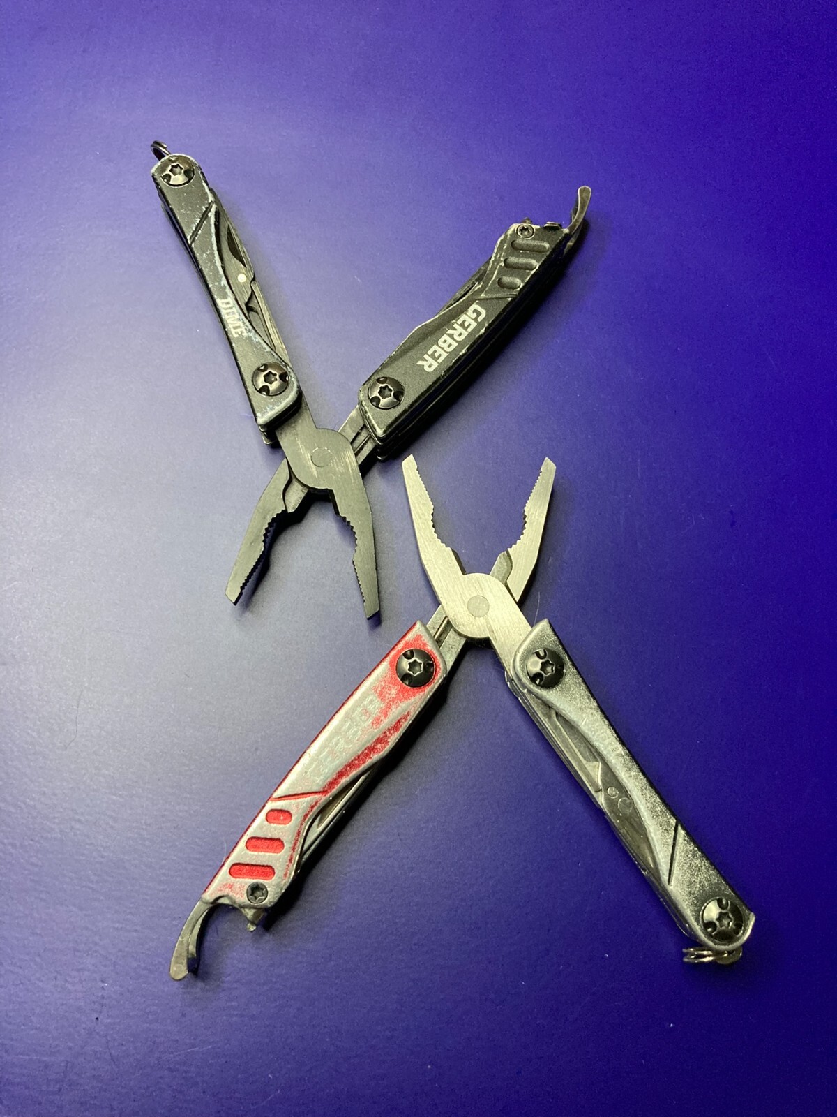 Lot of 2 Gerber Dime Multi-Tools Small Keychain Pliers Knife File Scissors