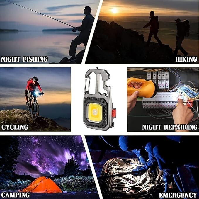 Cob Keychain Work Rechargeable Flashlight 7 Modes,Magnet Camping, Fishing,repair