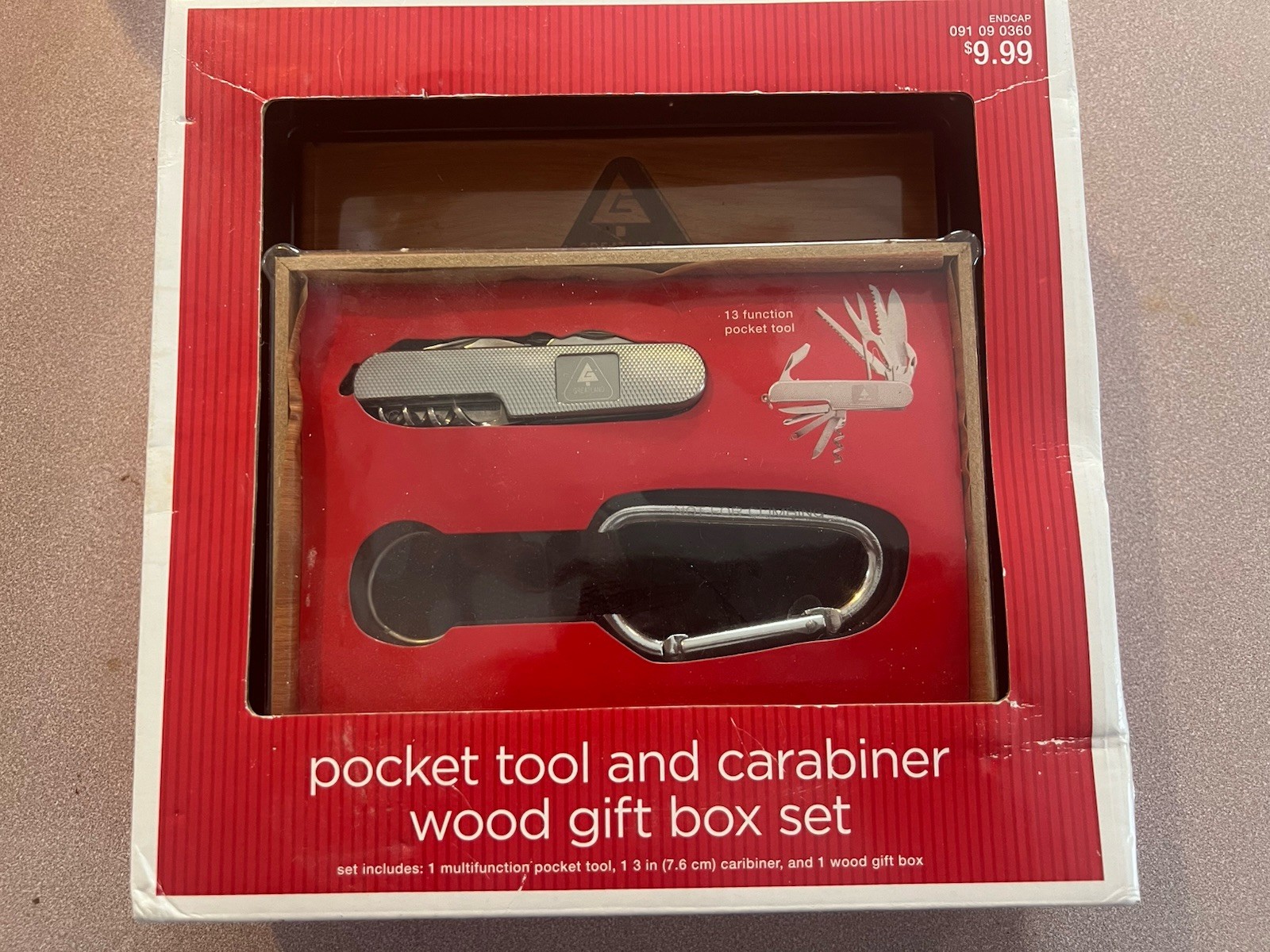 Pocket Tool And Carabiner Wood Gift Box Set NEW