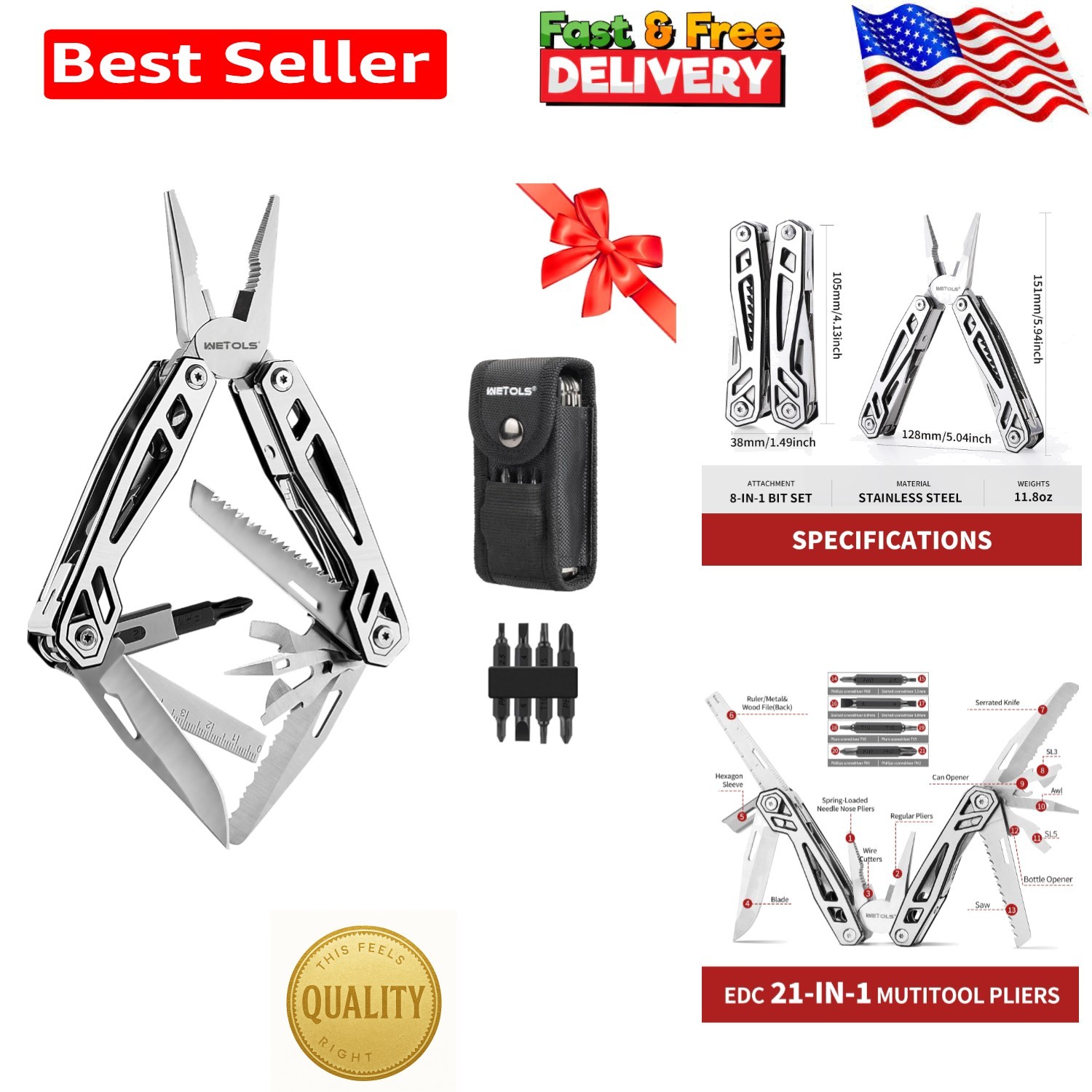 Durable Self-Locking Multitool Set with Pocket Knife – Adventure Ready Gift Idea
