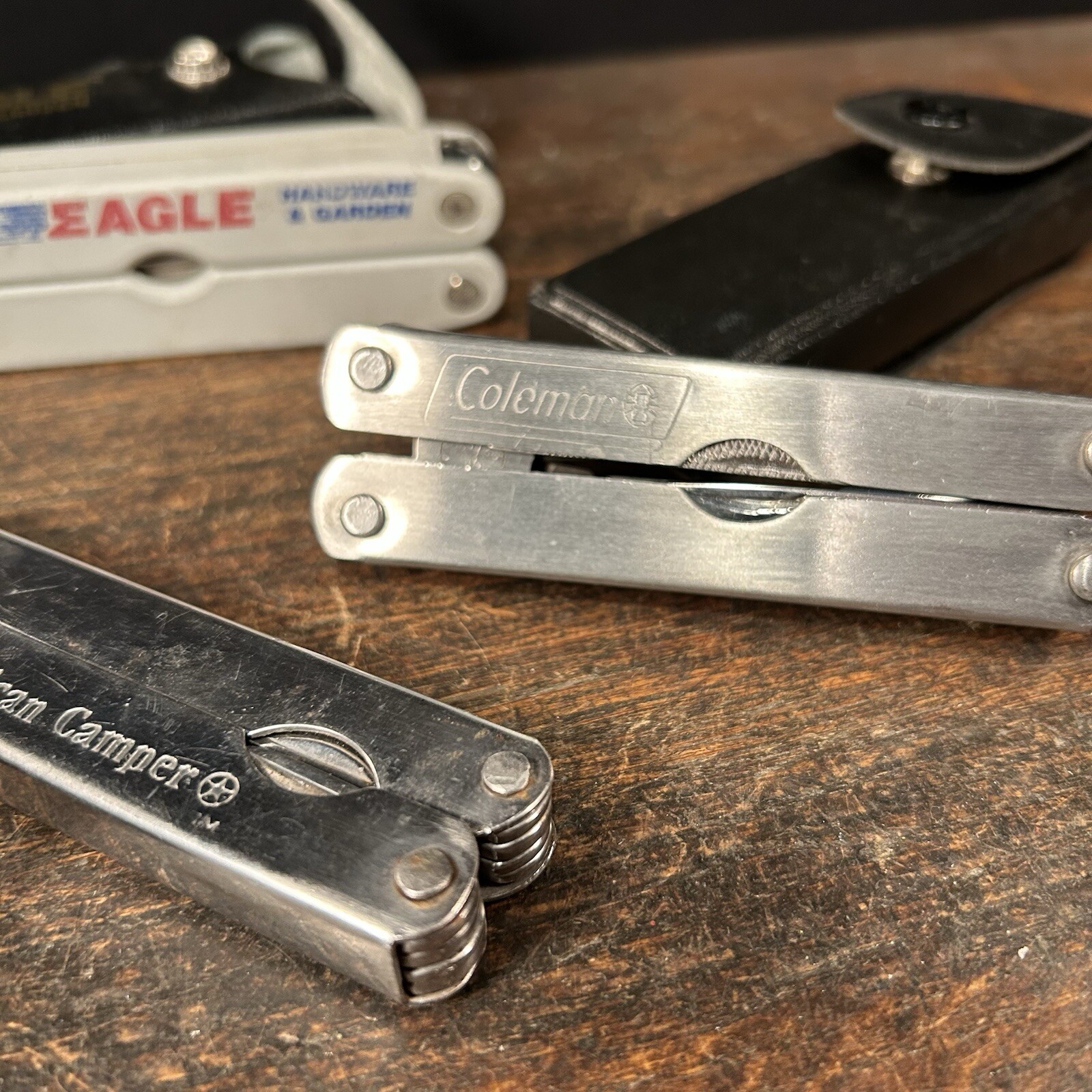 Vintage Multi Tool Lot (4) Knife Pennzoil Eagle Coleman American Camper