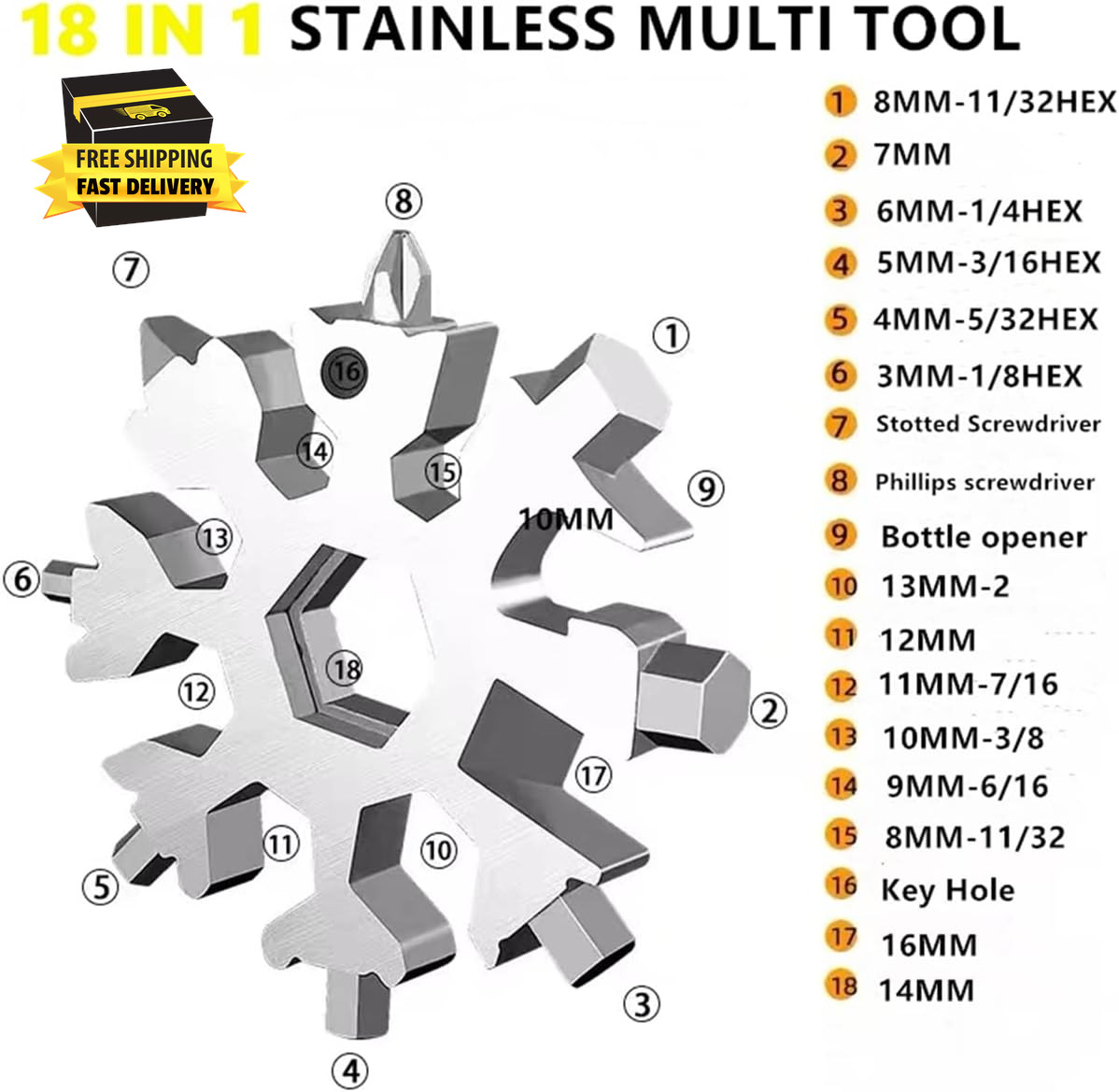 Mens Stocking Stuffers, 18 in 1 Snowflake Multitool, Stocking Stuffers for Adult