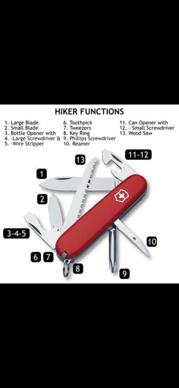 Victorinox Hiker Swiss Army Knife Multi-Tool 13 Functions Red