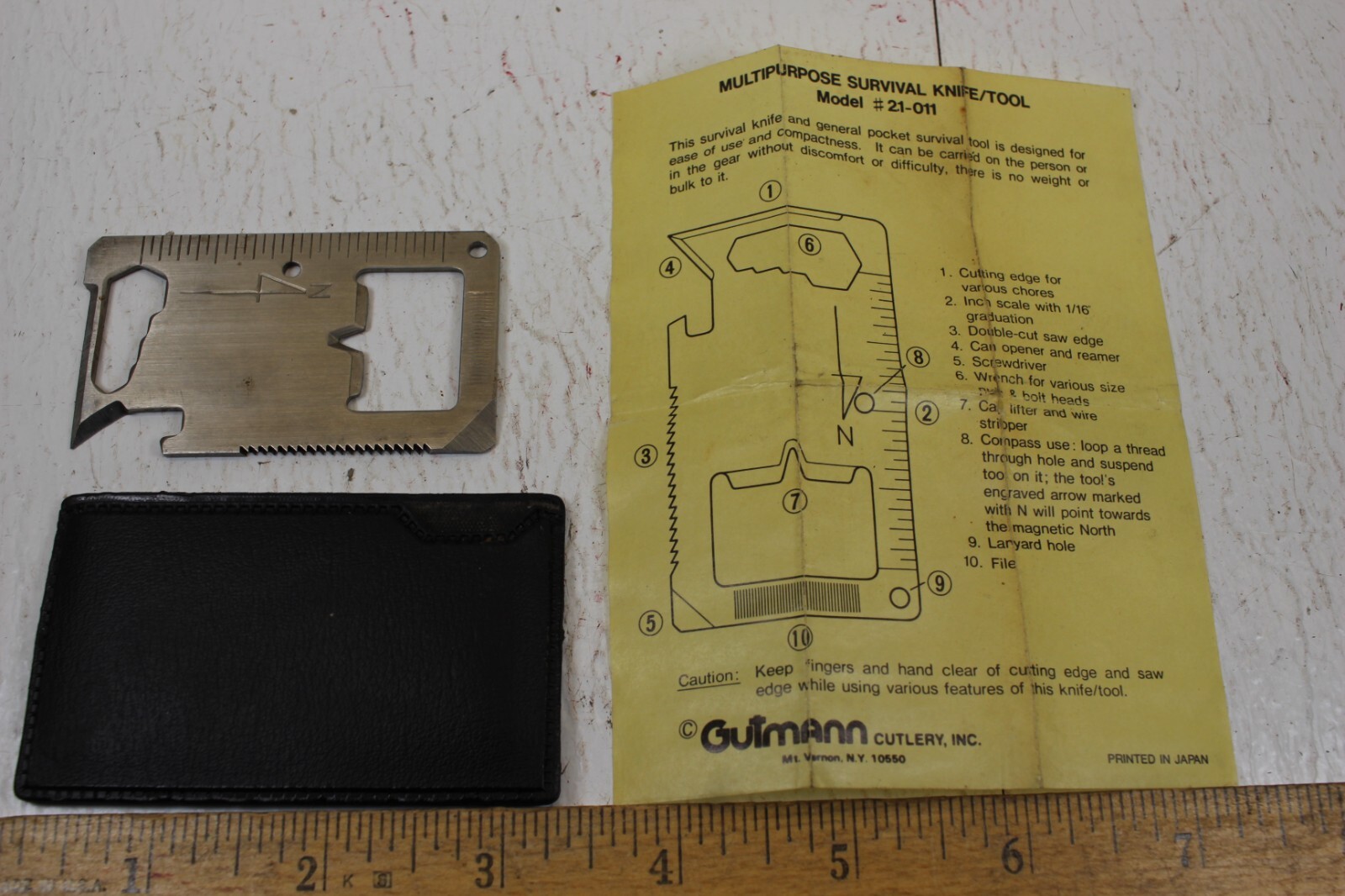 Gutmann Cutlery Credit Card Survival Knife Multi-Tool 21-011 w Case 10 Tools