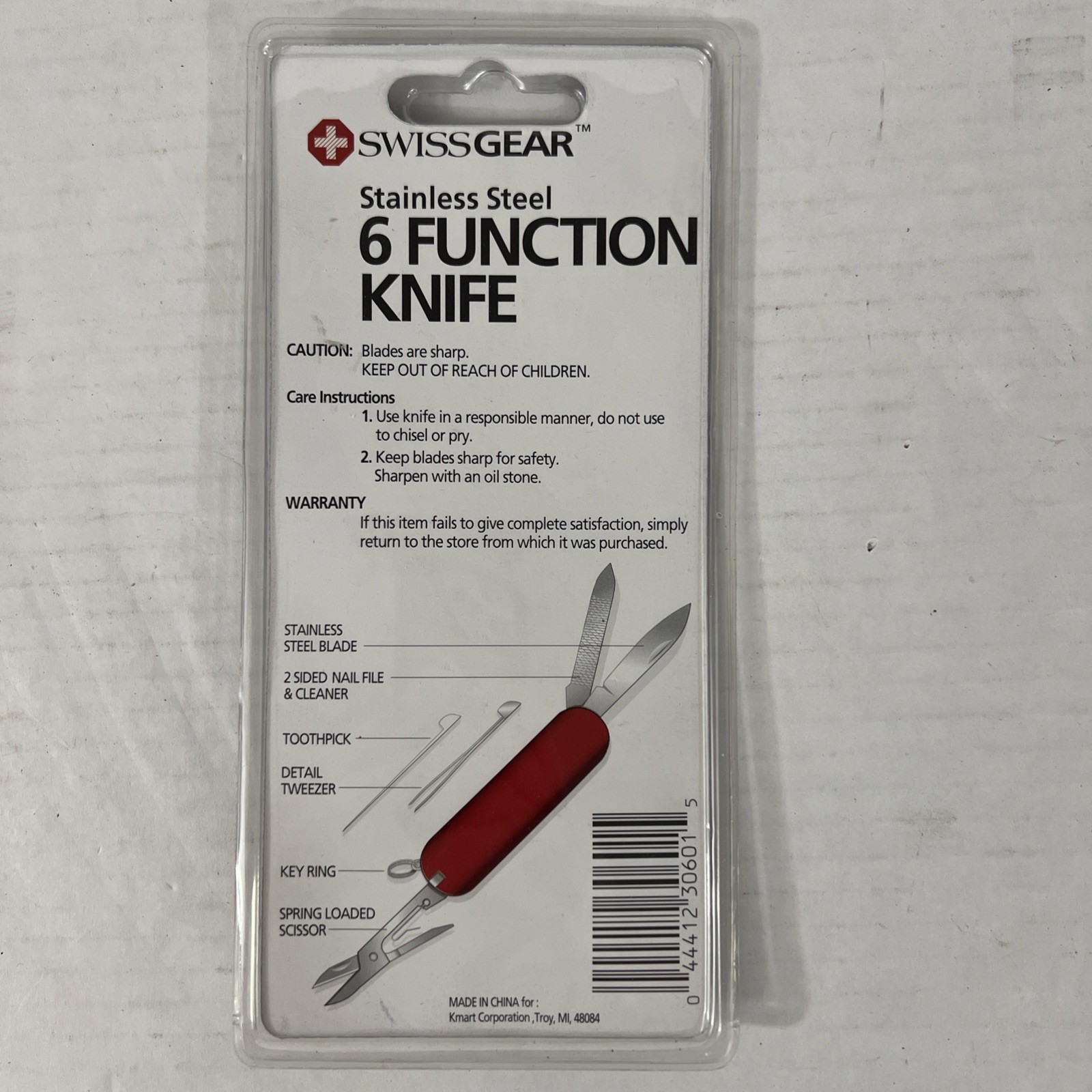 SwissGear 6 Function Pocket Knife Red Stainless Steel Multi Tool #175