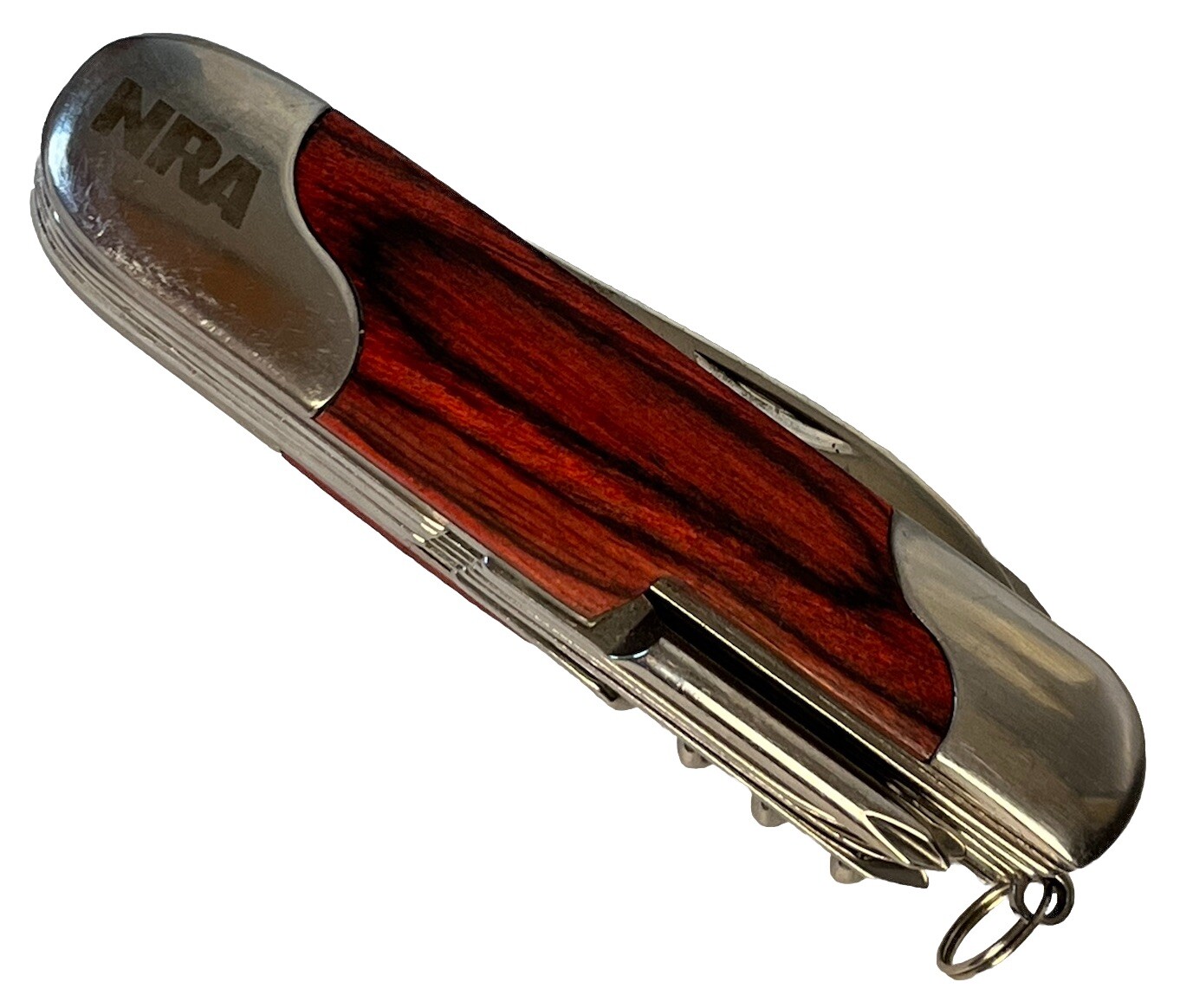 NRA Pocket Multi-Tool Camp Knife w/ Wooden Inlay 10 in 1 Tool