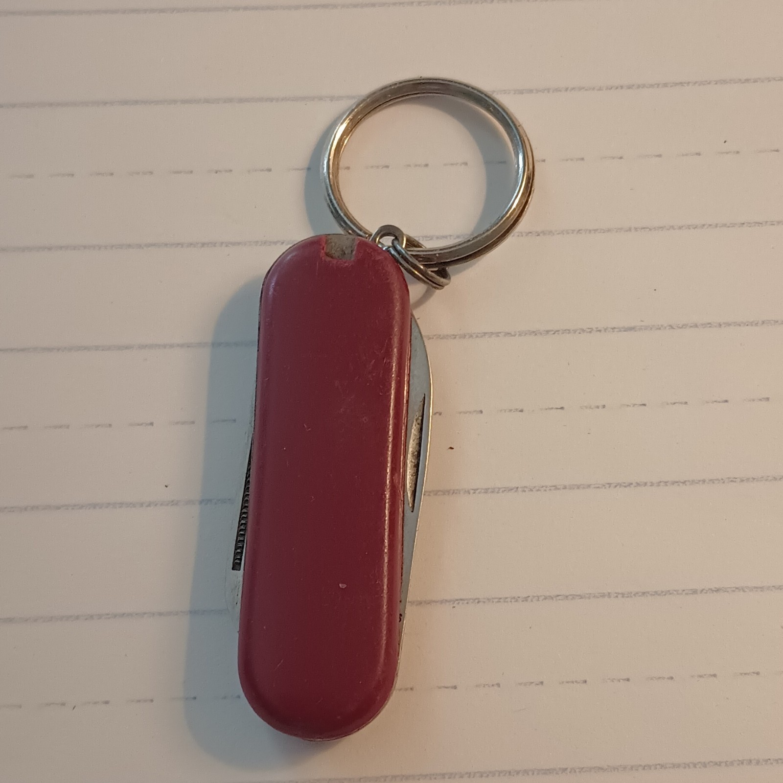 Red Keyring Multi-Tool Pocket Knife & Nail File, Straight Edge 1.5in Blade