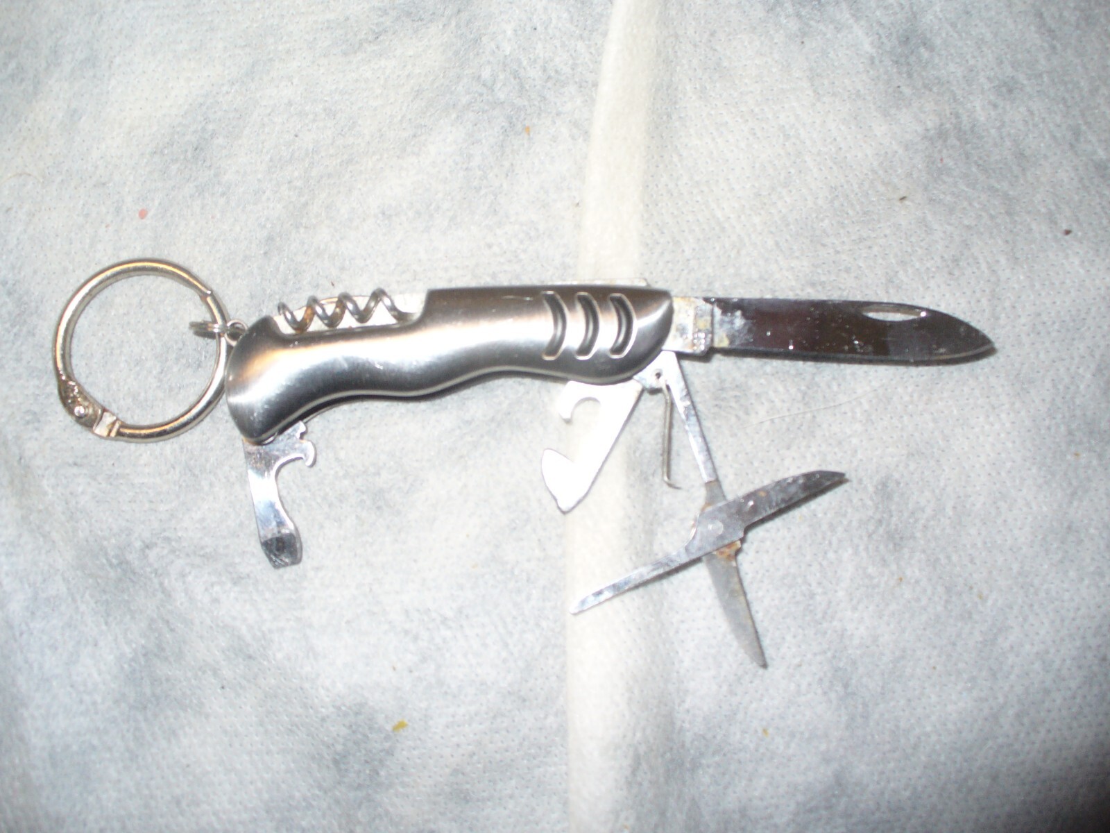 Myron Keychain Multipurpose Tool about 3″ folded Scissors Knife Bottle Opener +