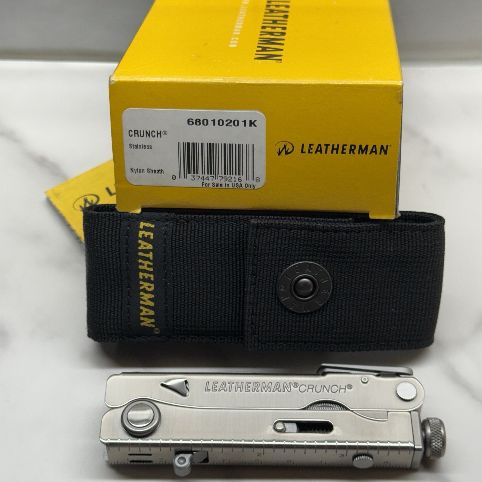Leatherman Crunch multitool, Snap Button Nylon sheath. Made in USA in 2013