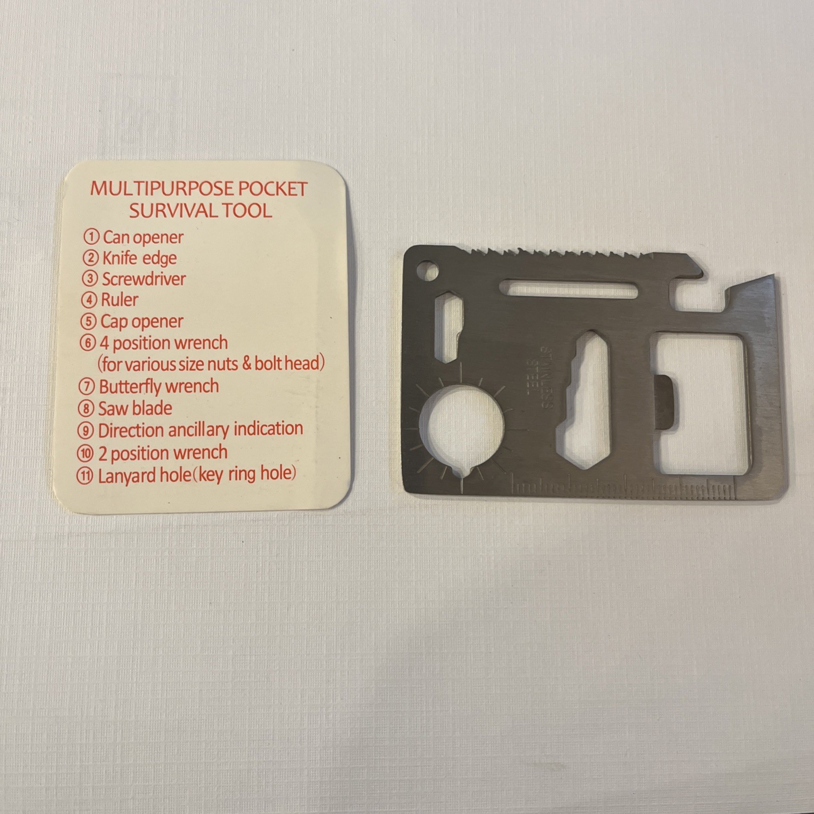 11 Function Credit Card Size Survival Pocket Tool NEW Stainless Steel