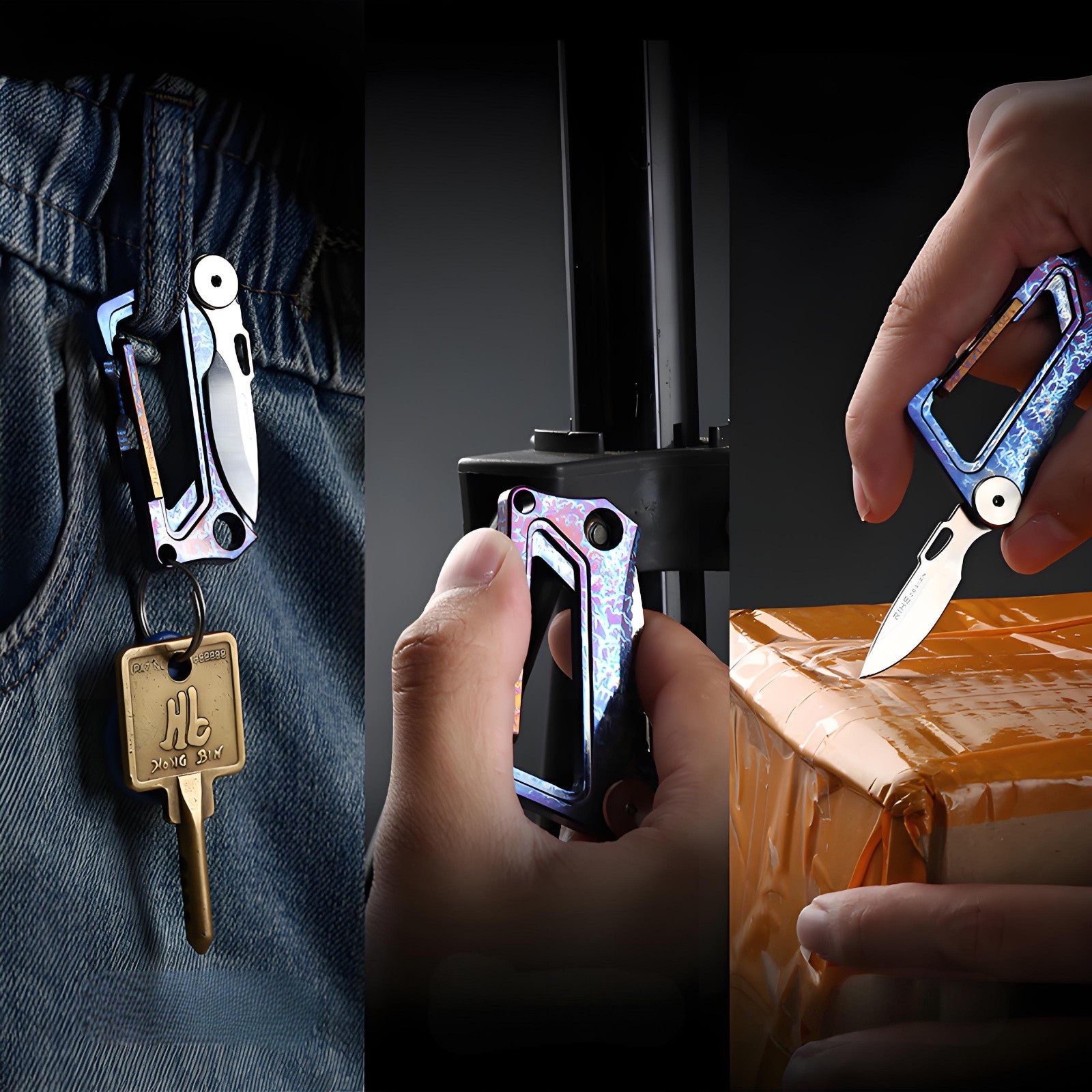 Titanium Alloy EDC Keychain Carabiner Multi Tool Gear with Knife Durable