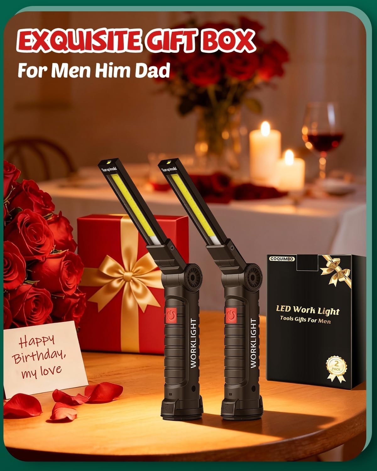 Rechargeable LED Work Light 2-Pack with Magnetic Base – Perfect Gifts for Men!