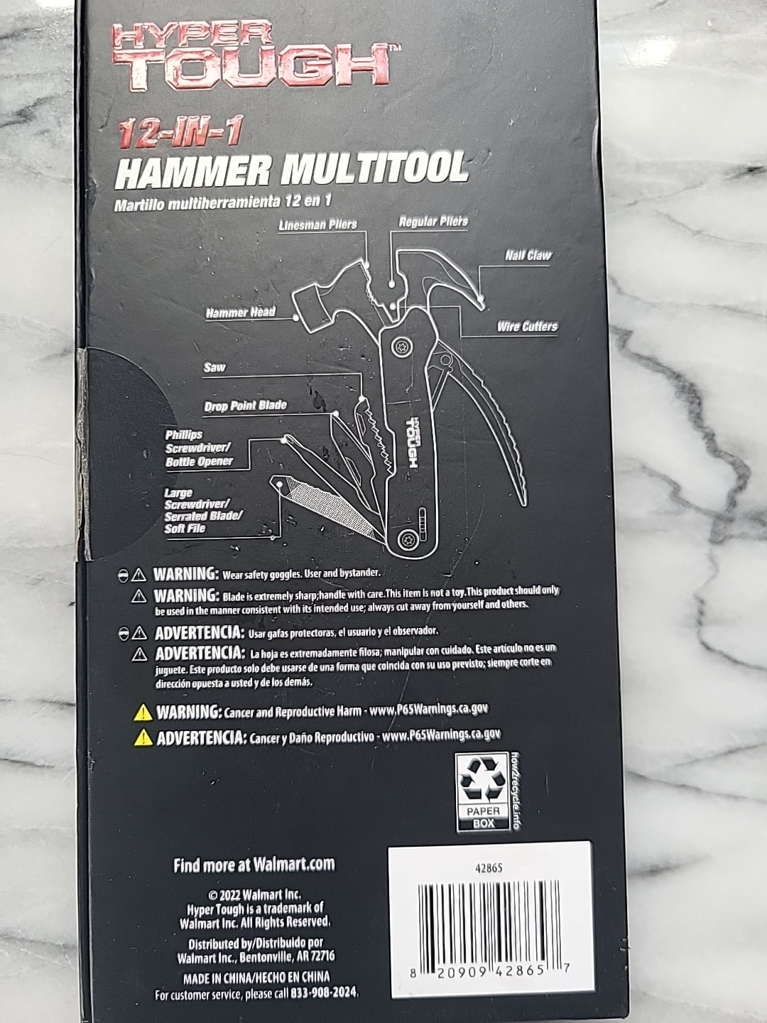 HYPER Tough 12-in-1 Hammer Multitool, Steel, Black, Lineman Pliers, Wire Cutters