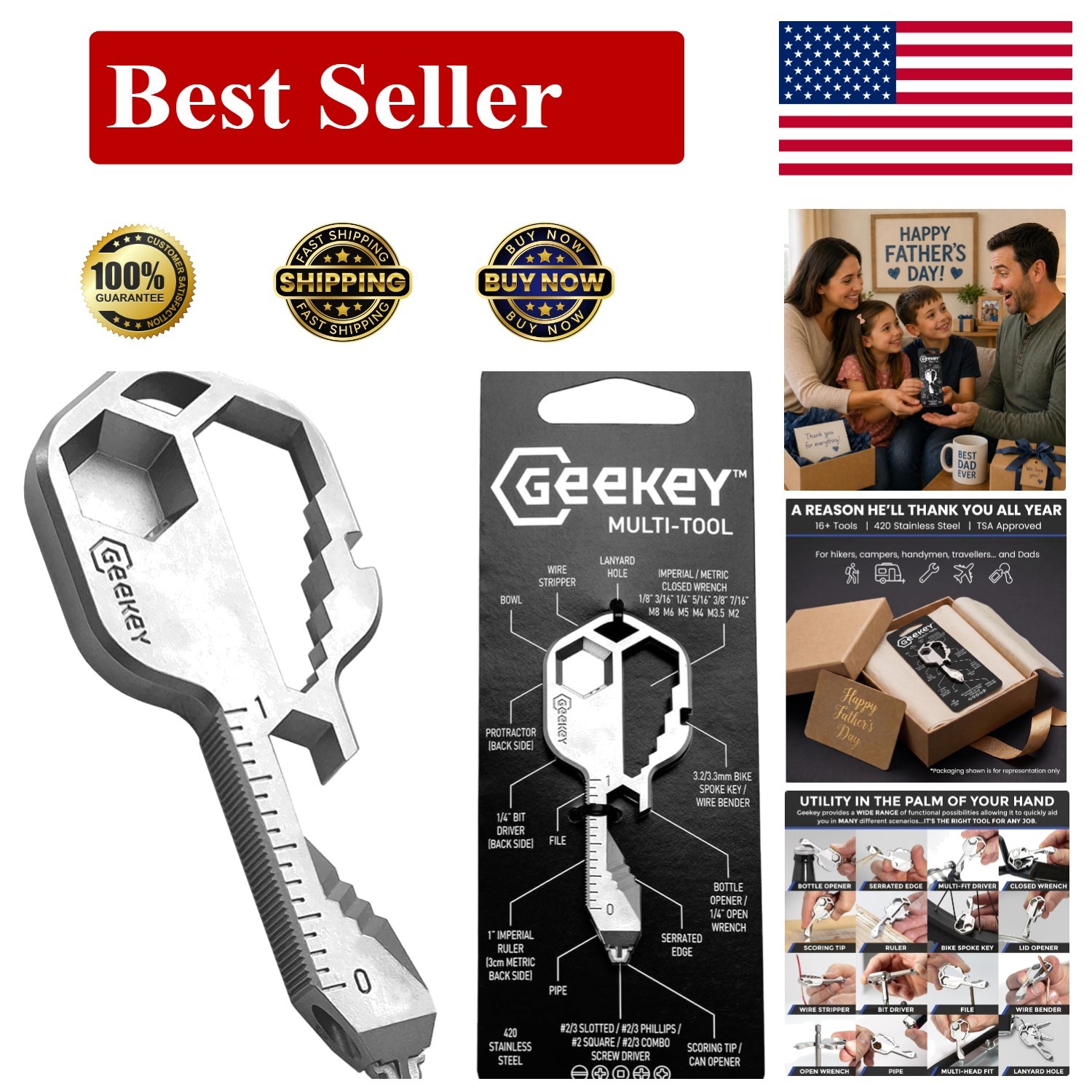Stainless Steel Keychain With 16 Tools – Ideal Gift for Outdoor Enthusiasts
