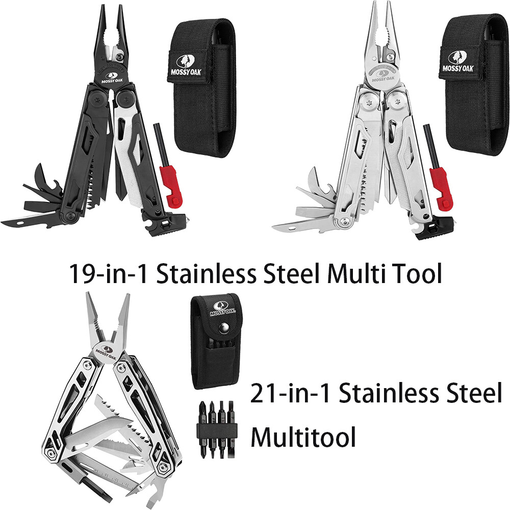 MOSSY OAK Multitool 21-in-1/19-in-1Stainless Steel MultiTool Pliers Pocket Knife