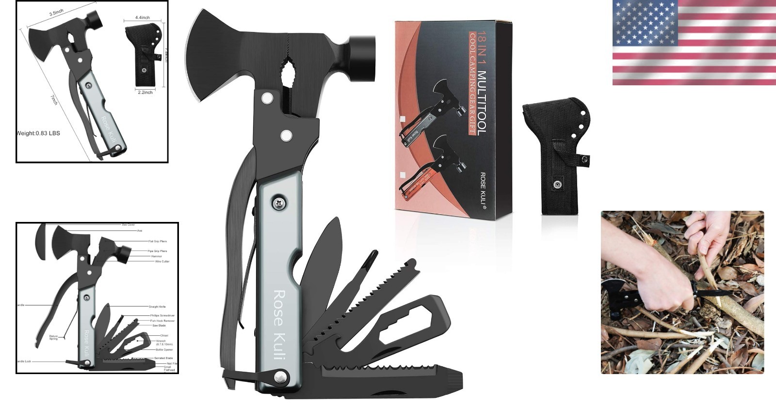 Compact 18-in-1 Multitool Hatchet with Knife and Hammer – Perfect Gift for Dads
