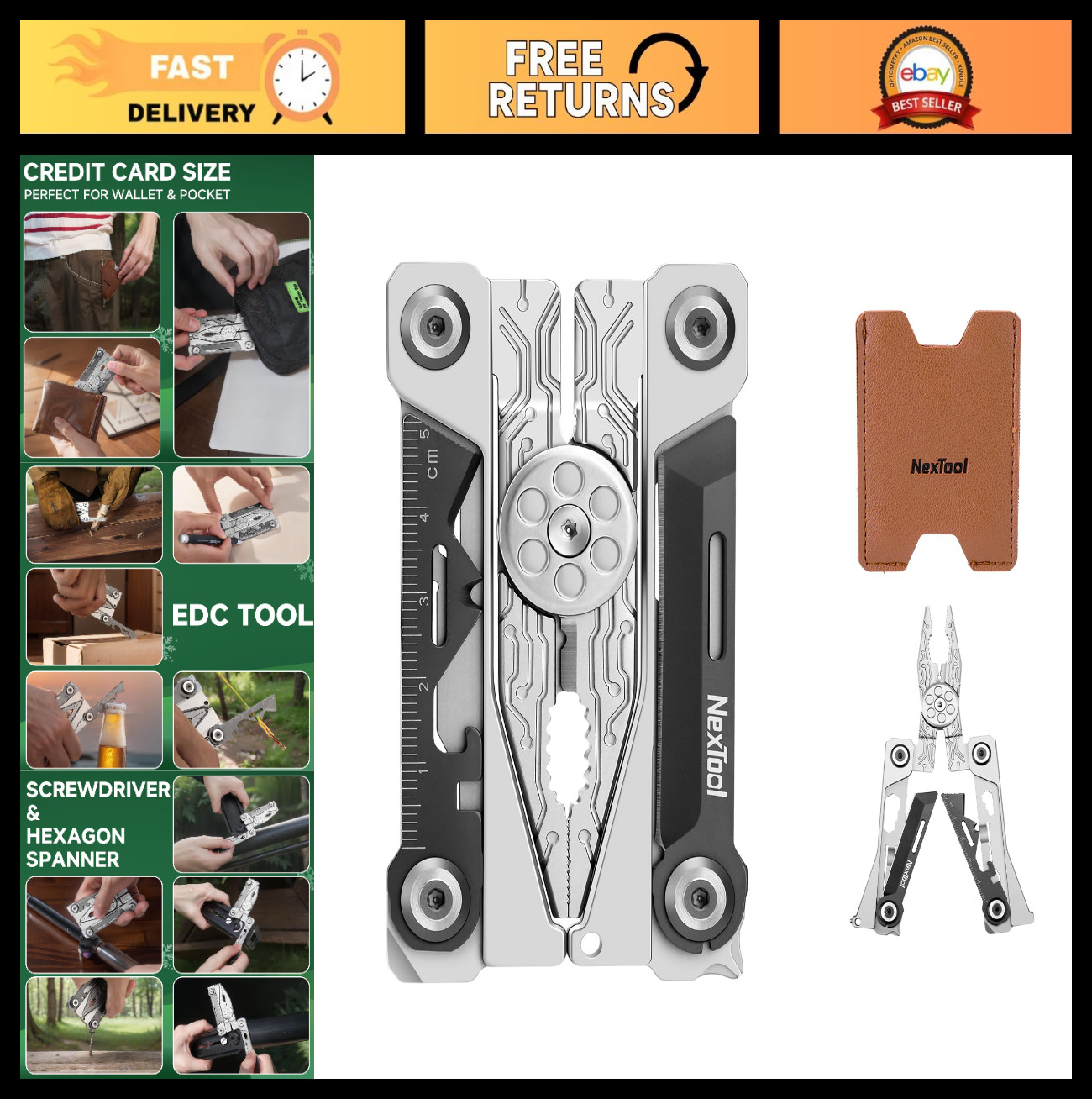 20-in-1 Stainless Steel Folding Credit Card Multitool Wallet – Compact EDC Tool,