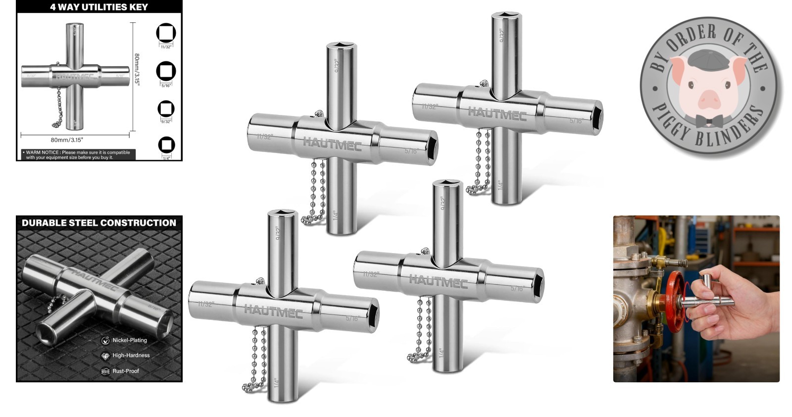 4-Piece Sillcock Water Key Set – Durable Alloy Steel for Versatile Access