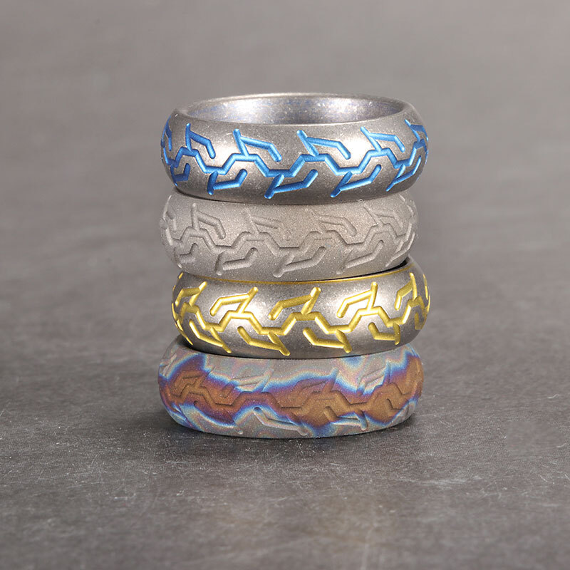 TC4 Titanium Alloy Tire pattern Finger Ring Necklace Pendant bead Decorative EDC