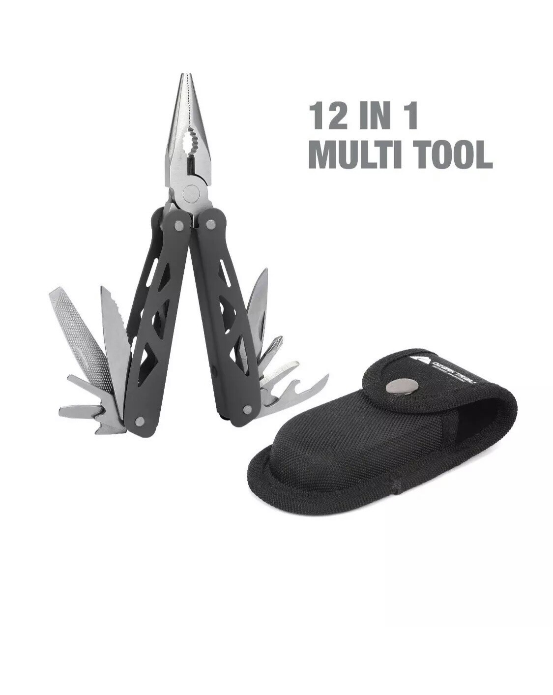 Ozark Trail 12-In-1 Multitool with Sheath Pliers Knife Saw 8702 Black Fishing