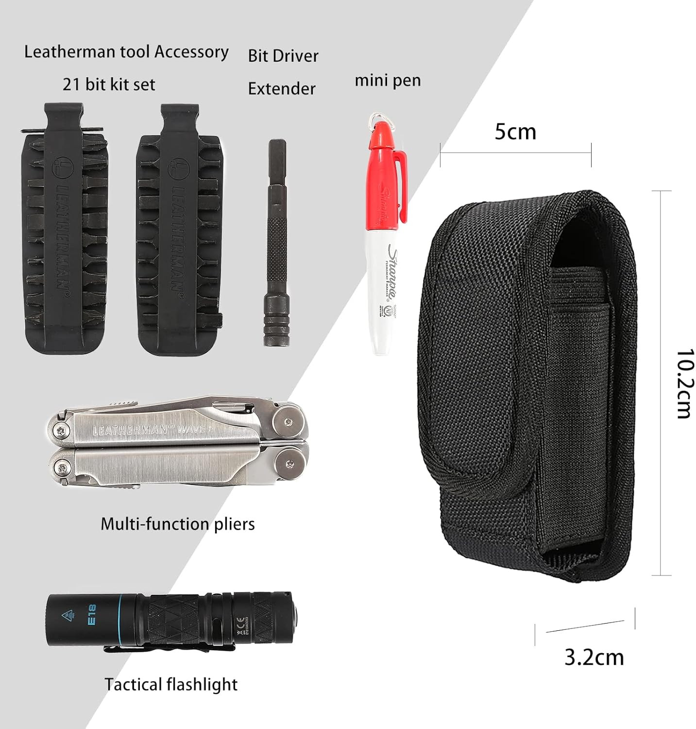 Multitool Sheath, Multitool Pouch, EDC Belt Organizer for Pen/Flashlight/Folding