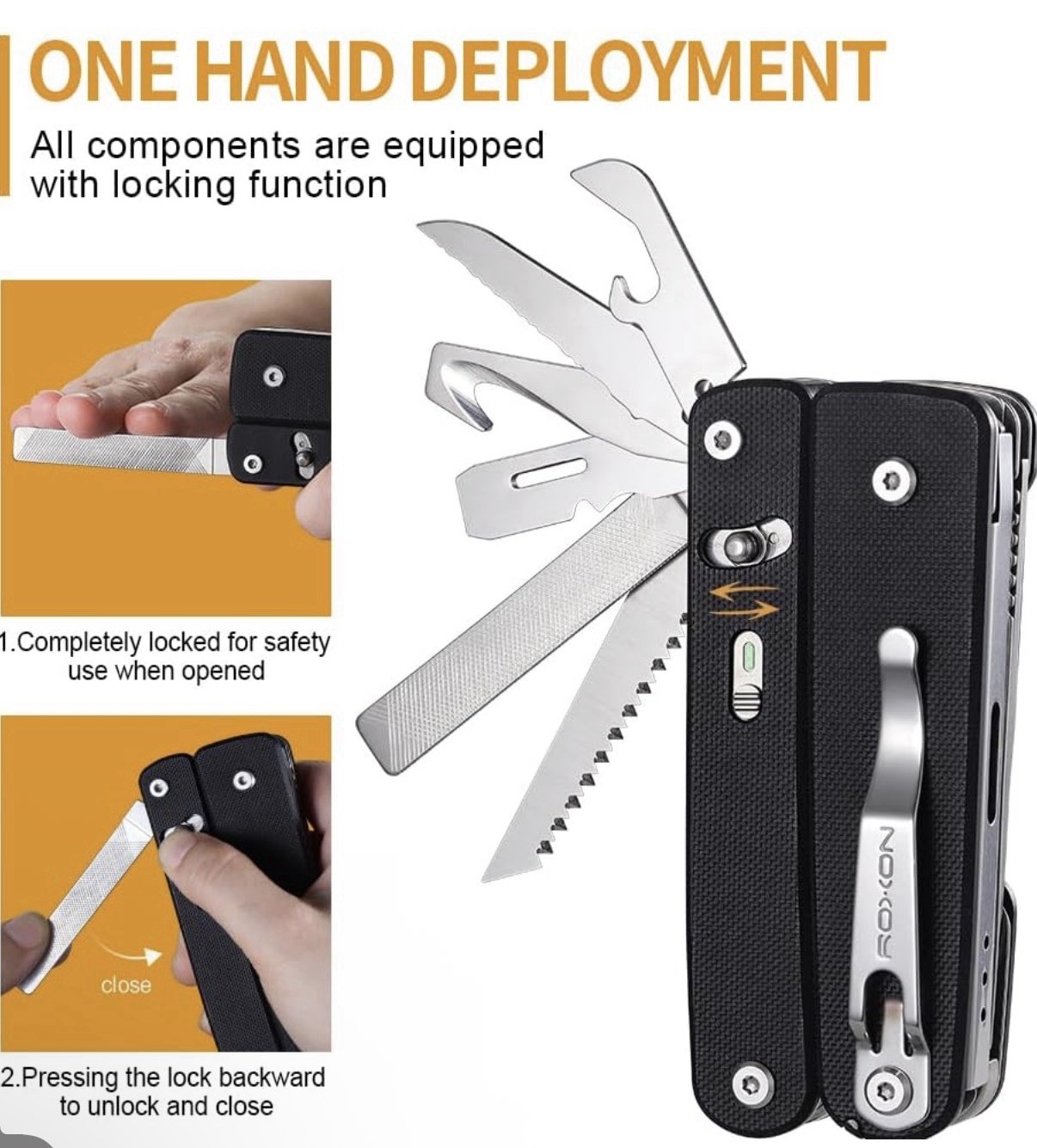 ROXON Flex Titan Multitool 16 Essential Tools With Black G10 Handles T Shank