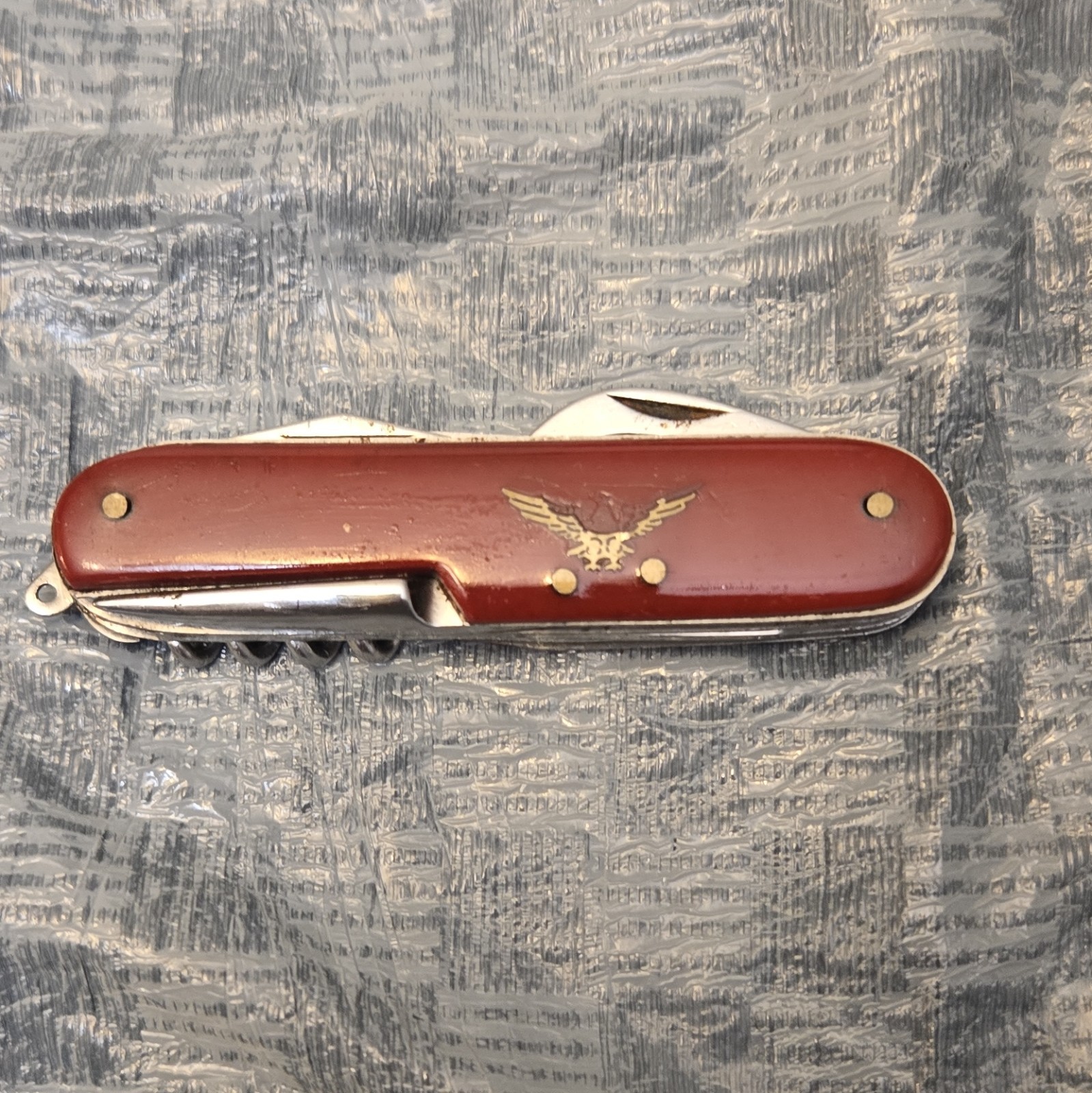 Red 6-in-1 Multi-Tool Pocket Knife Scissors Corkscrew Bottle Opener 3.5in