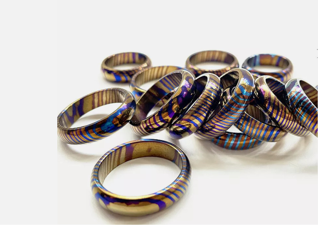 Titanium MokuTi Timascus Round Finger Ring Necklace Pendant Bead Decorative EDC