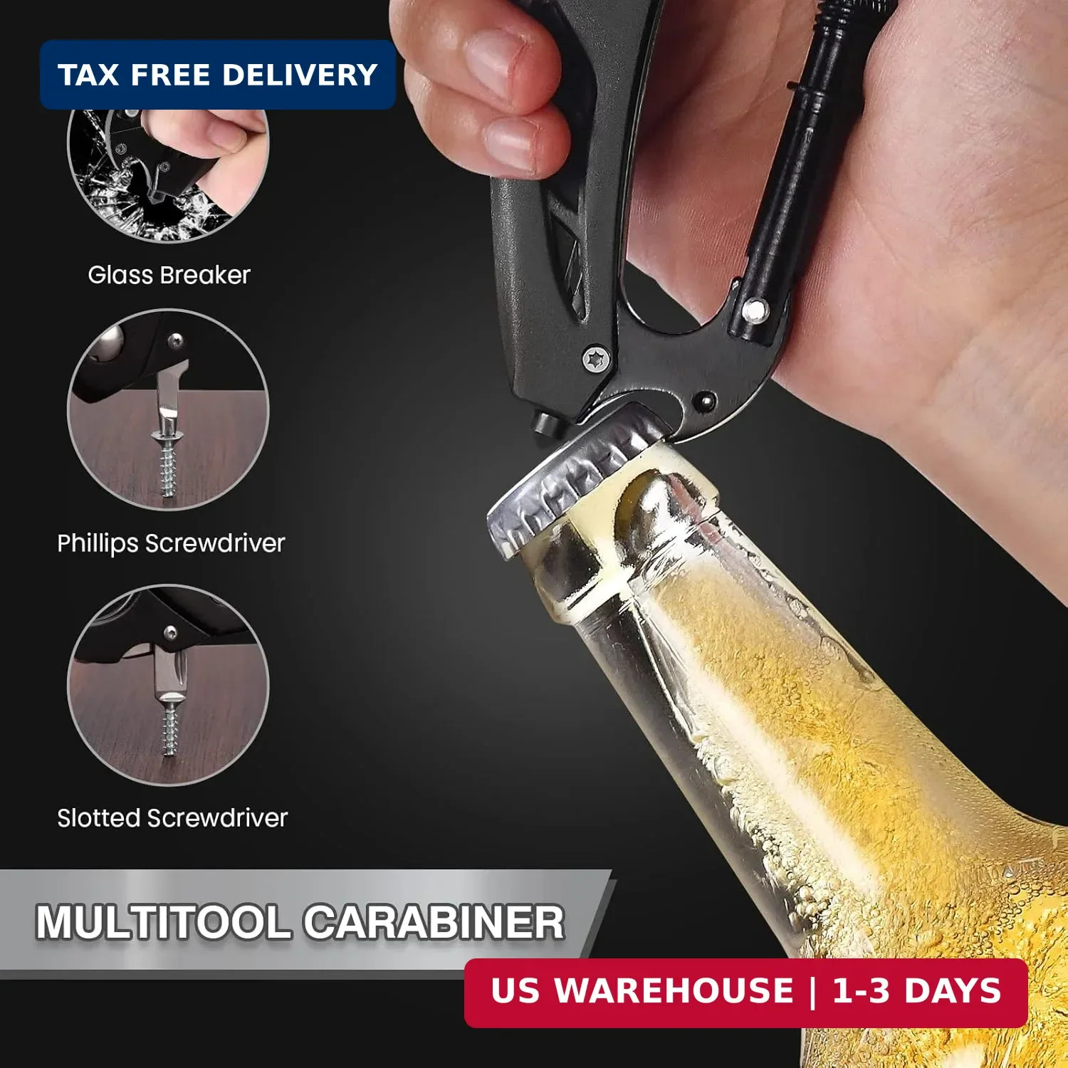 FUNBRO Multitool Carabiner with Pocket Knife, Stocking Stuffers Gifts for Men, E