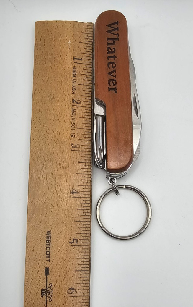 Unmarked Multi Tool Keychain Knife Wood Handle Pikes Peak CO Stainless