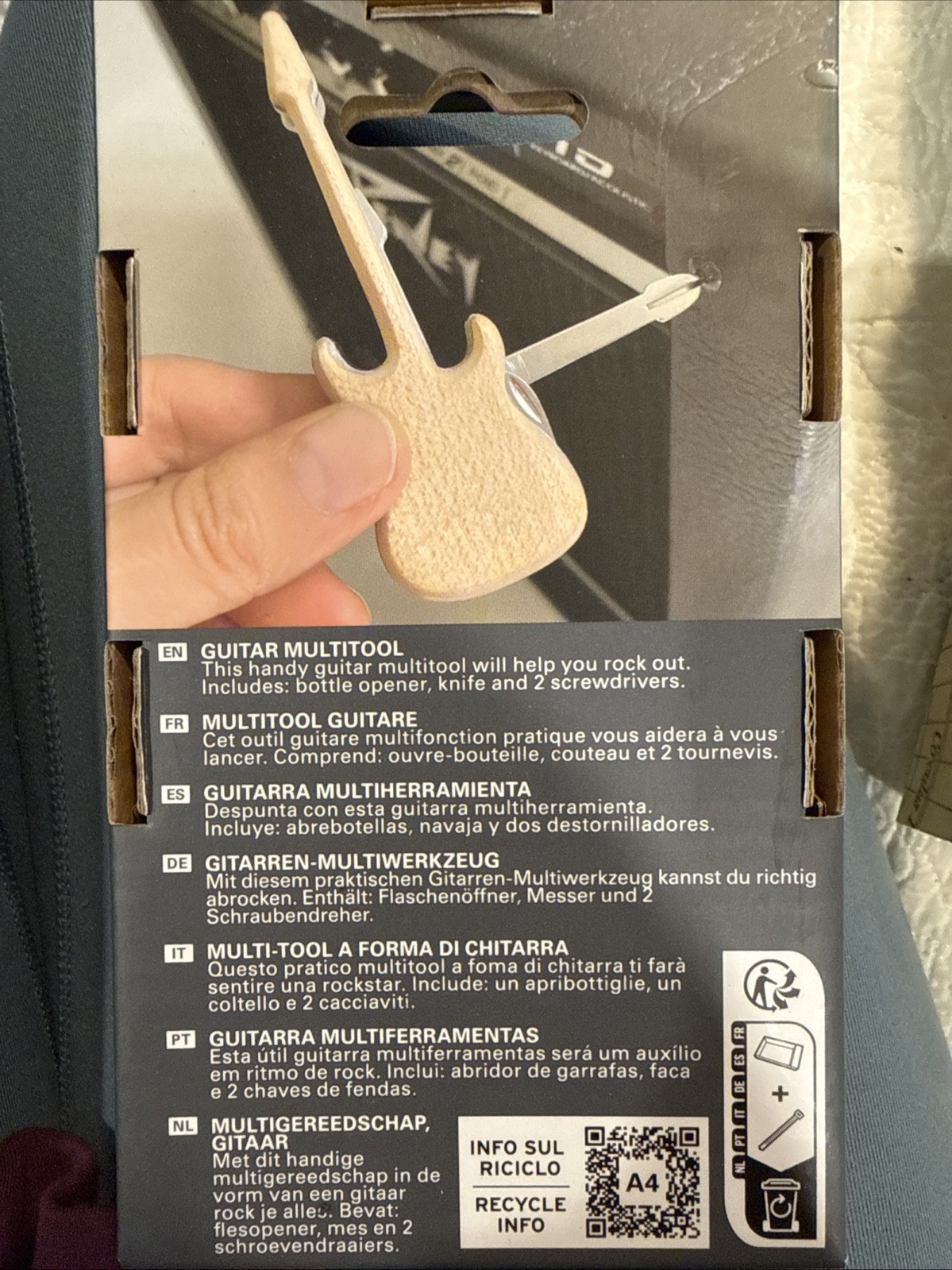 Kikkerland Guitar Shaped Multi Tool 4 in 1 Bottle Opener Screwdriver Knife New